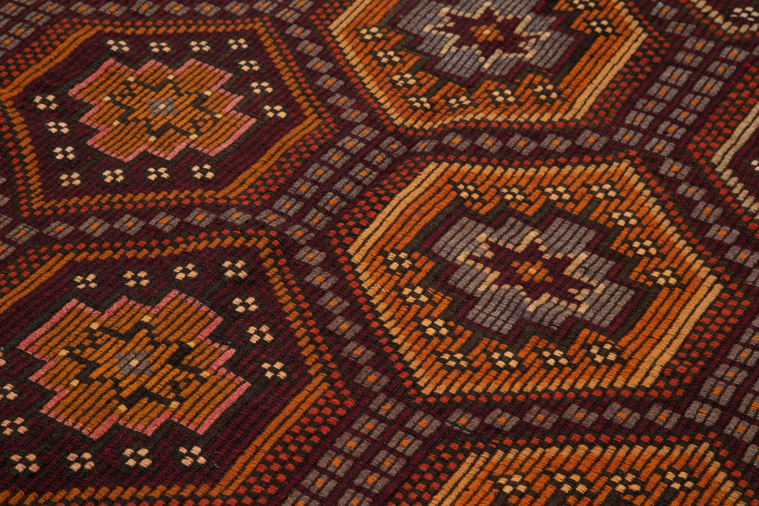 Handmade Geometric Kilim Rug – Orange Kilim Rug with Colorful Geometric Carpet Design 6'11''x10'1''