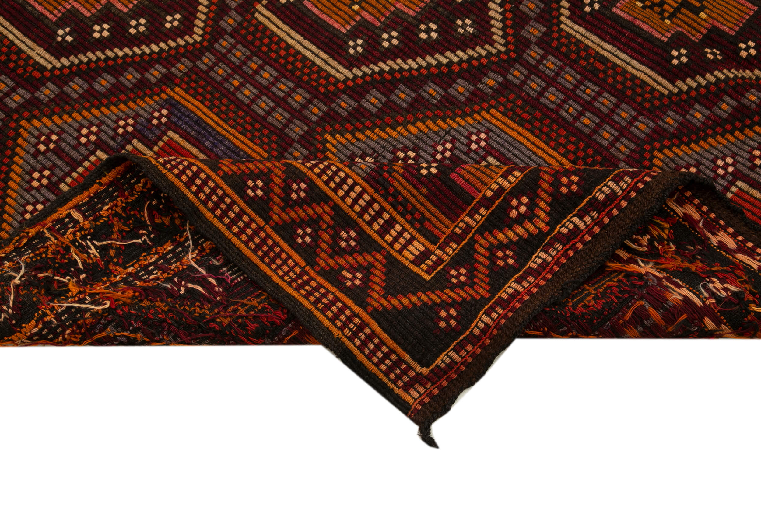 Handmade Geometric Kilim Rug – Orange Kilim Rug with Colorful Geometric Carpet Design 6'11''x10'1''