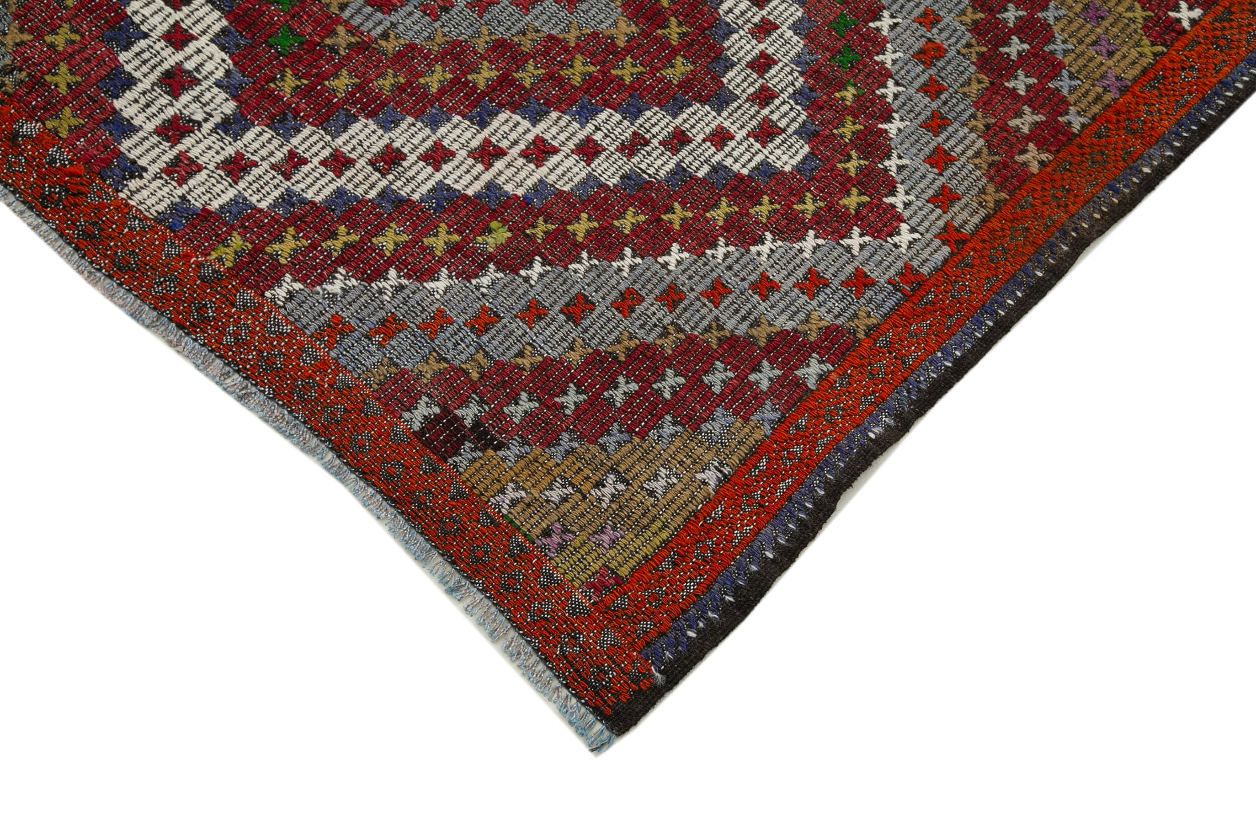 Handmade Geometric Kilim Rug – White Geometric Goat Hair Vintage Area Rug 6'0''x11'4''