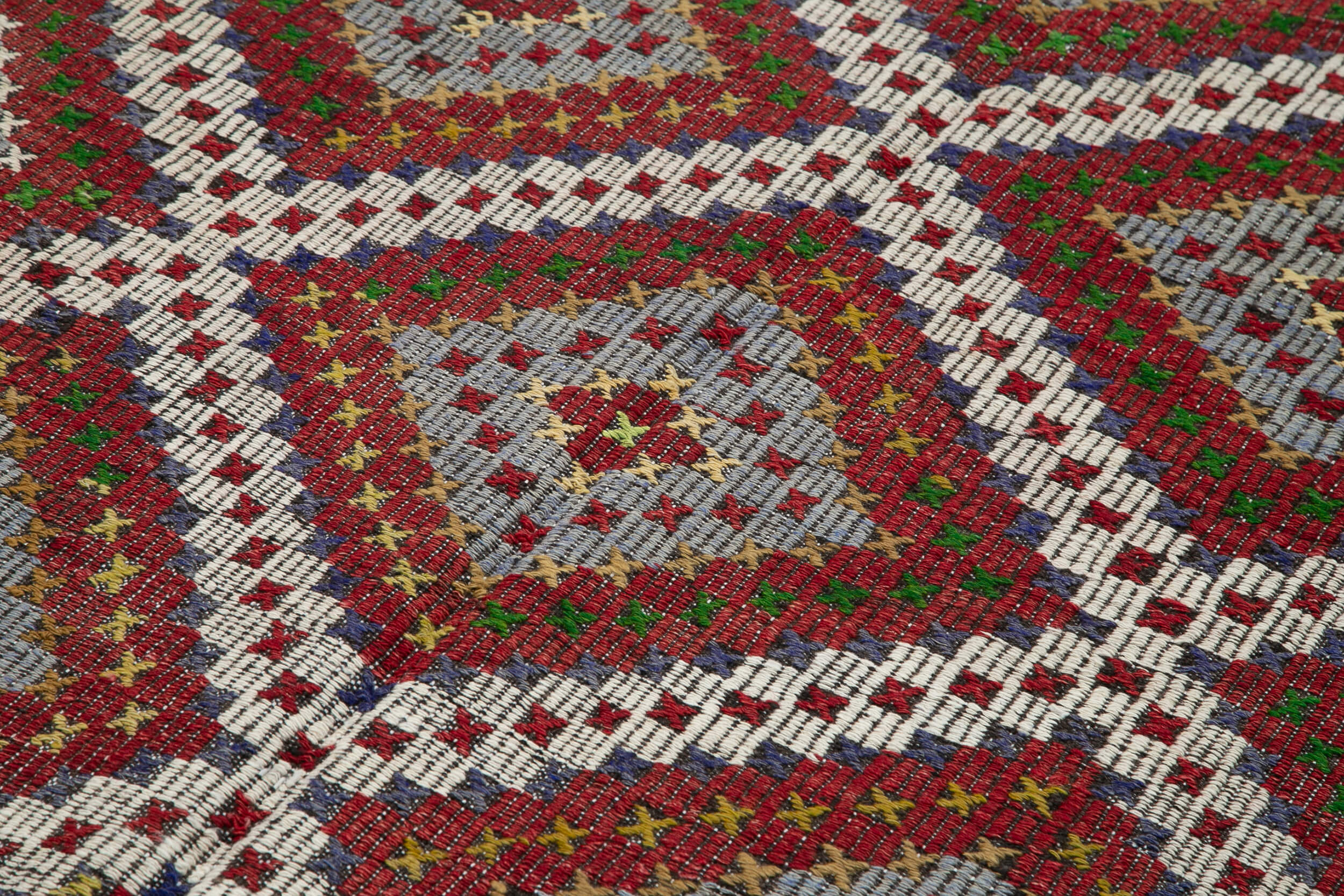 Handmade Geometric Kilim Rug – White Geometric Goat Hair Vintage Area Rug 6'0''x11'4''