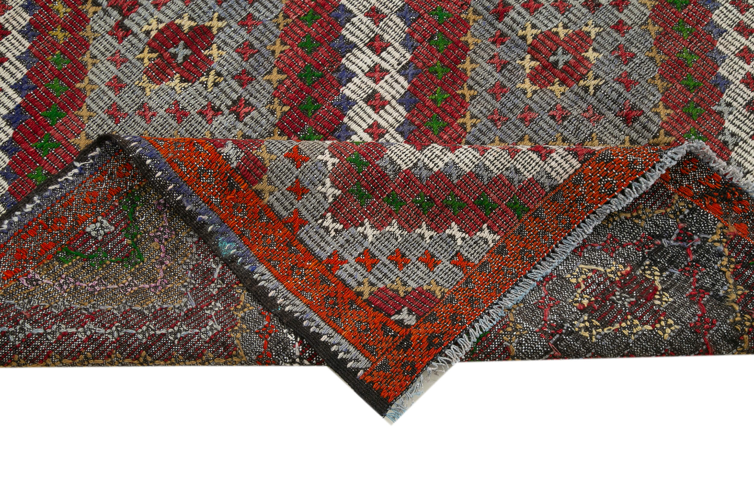 Handmade Geometric Kilim Rug – White Geometric Goat Hair Vintage Area Rug 6'0''x11'4''