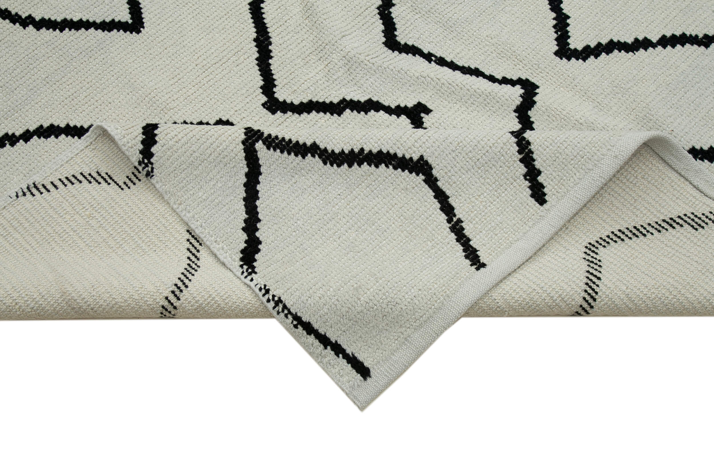 Handmade Wool Cotton Rug - Beige Geometric Design | Durable Soft Wool Blend Area Rug