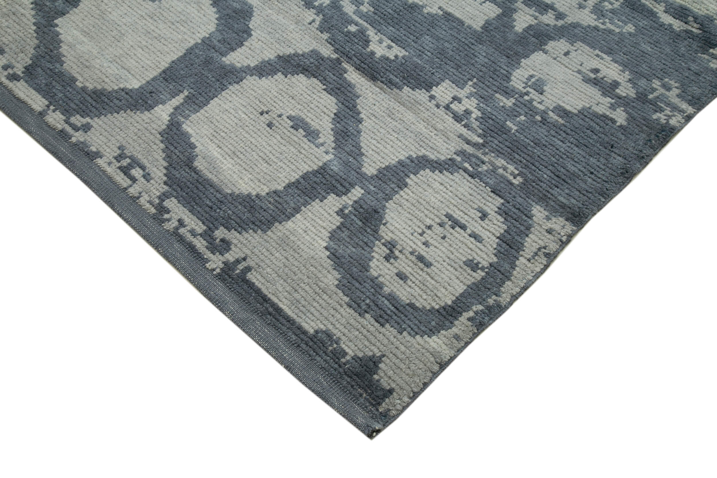 Handmade Wool Cotton Rug – Blue Geometric Area Rug | Artisan Crafted Carpet 7'7''x9'10''