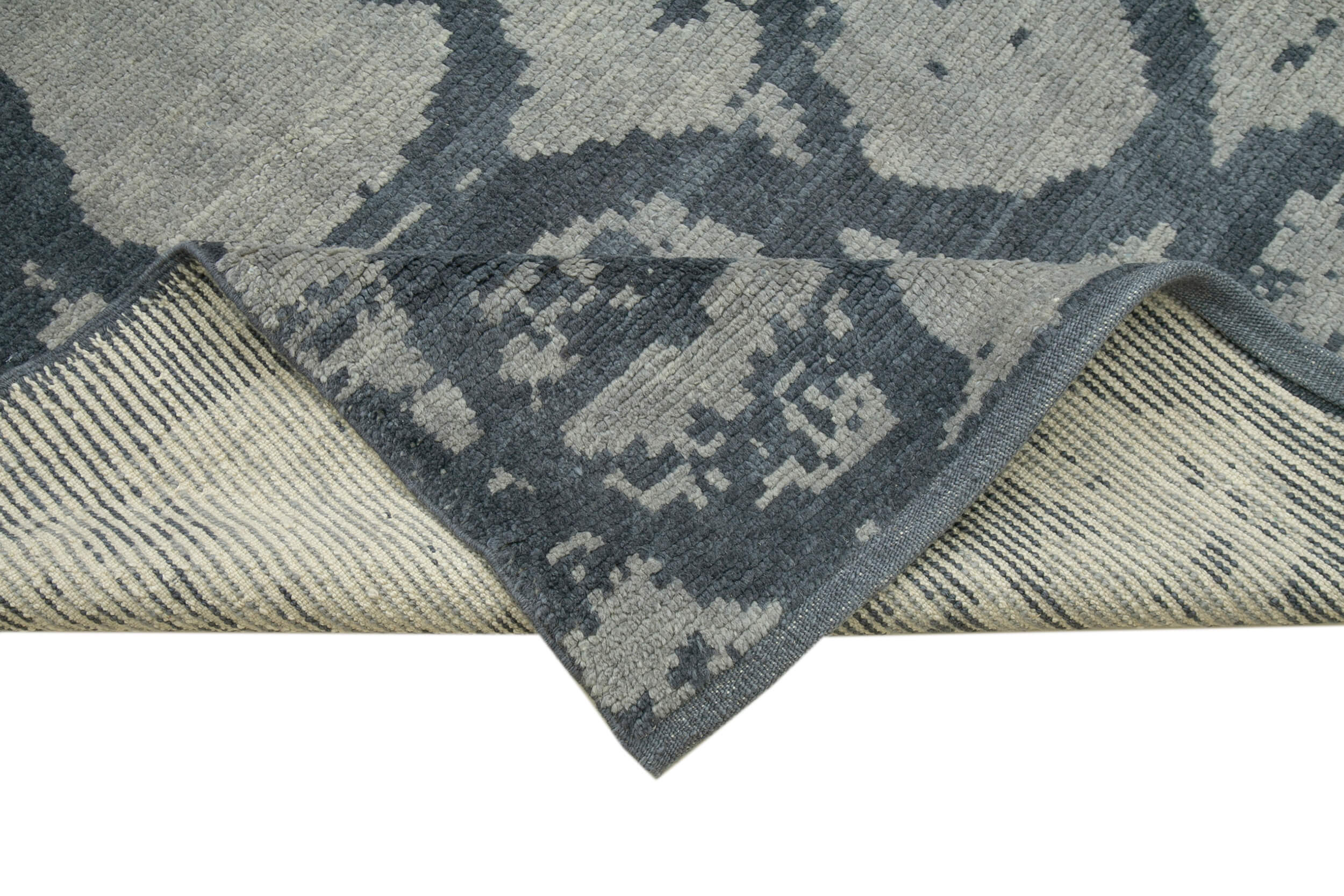 Handmade Wool Cotton Rug – Blue Geometric Area Rug | Artisan Crafted Carpet 7'7''x9'10''