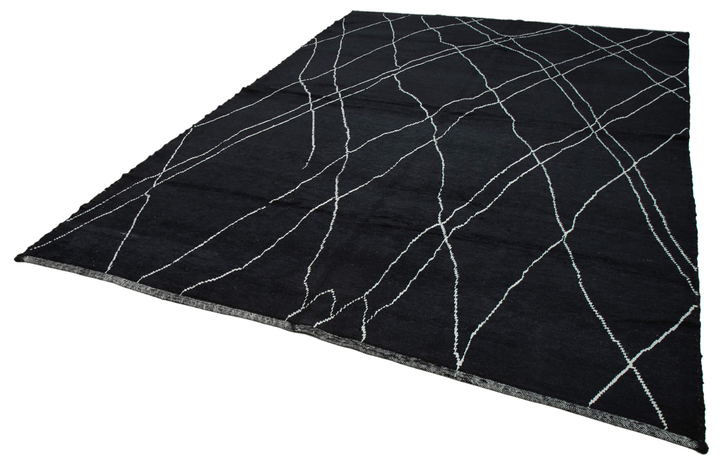 Handmade Wool Cotton Rug - Black Geometric Area Rug, Artisan Crafted Carpet 8'4''x11'5''