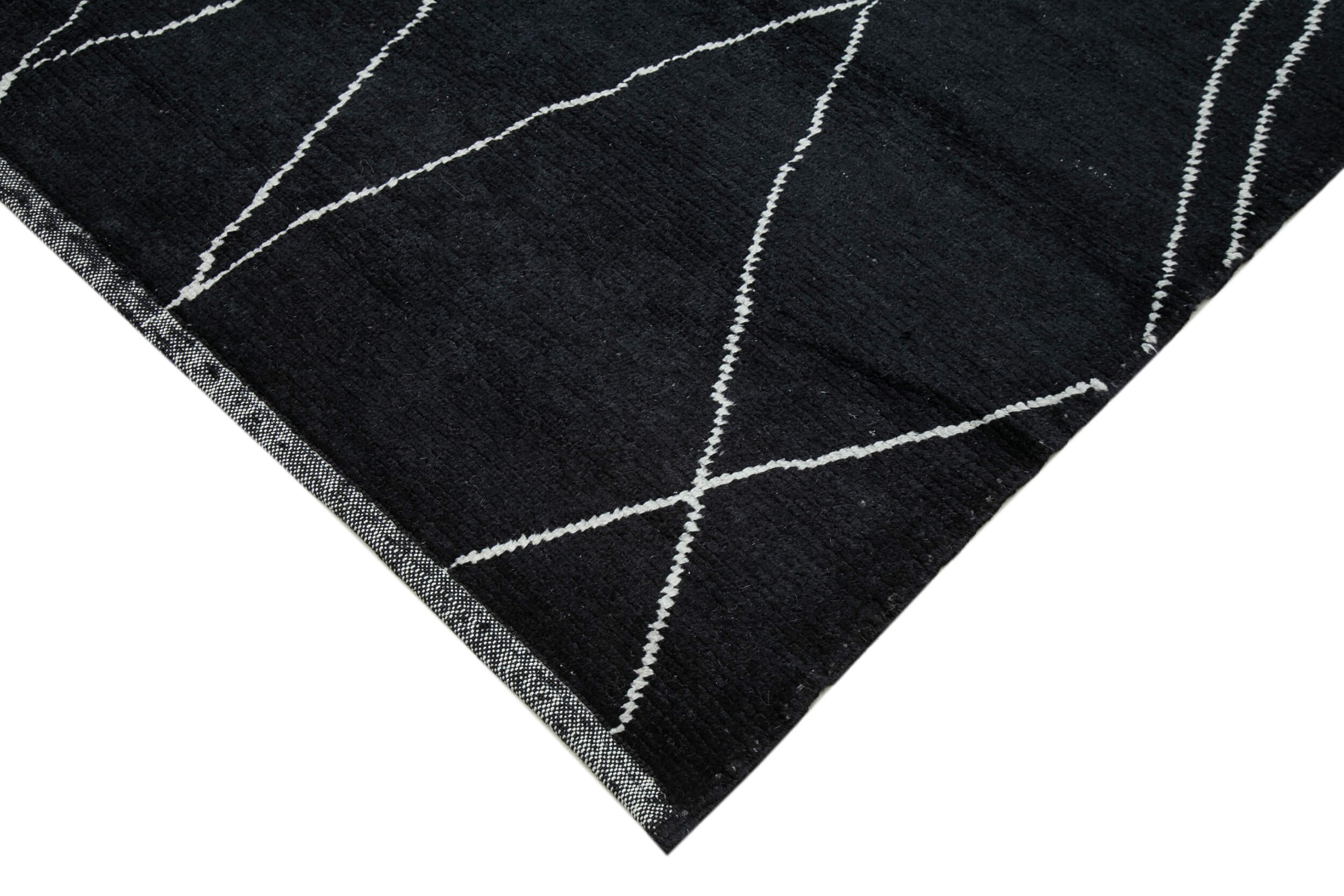 Handmade Wool Cotton Rug - Black Geometric Area Rug, Artisan Crafted Carpet 8'4''x11'5''