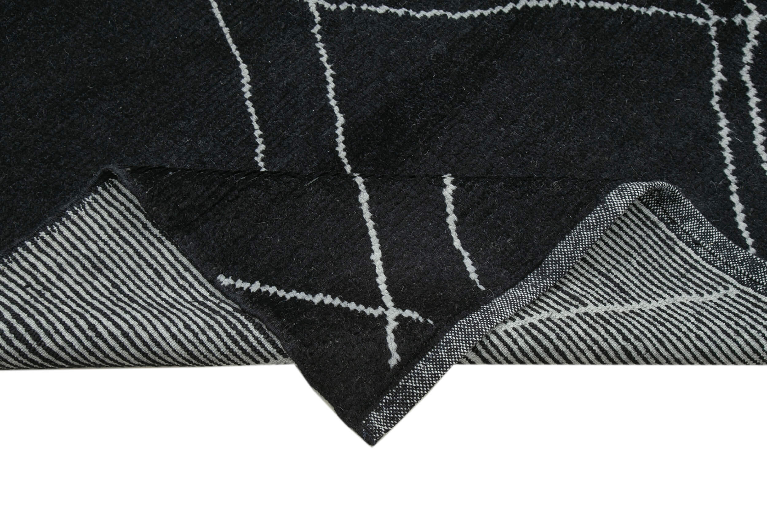 Handmade Wool Cotton Rug - Black Geometric Area Rug, Artisan Crafted Carpet 8'4''x11'5''