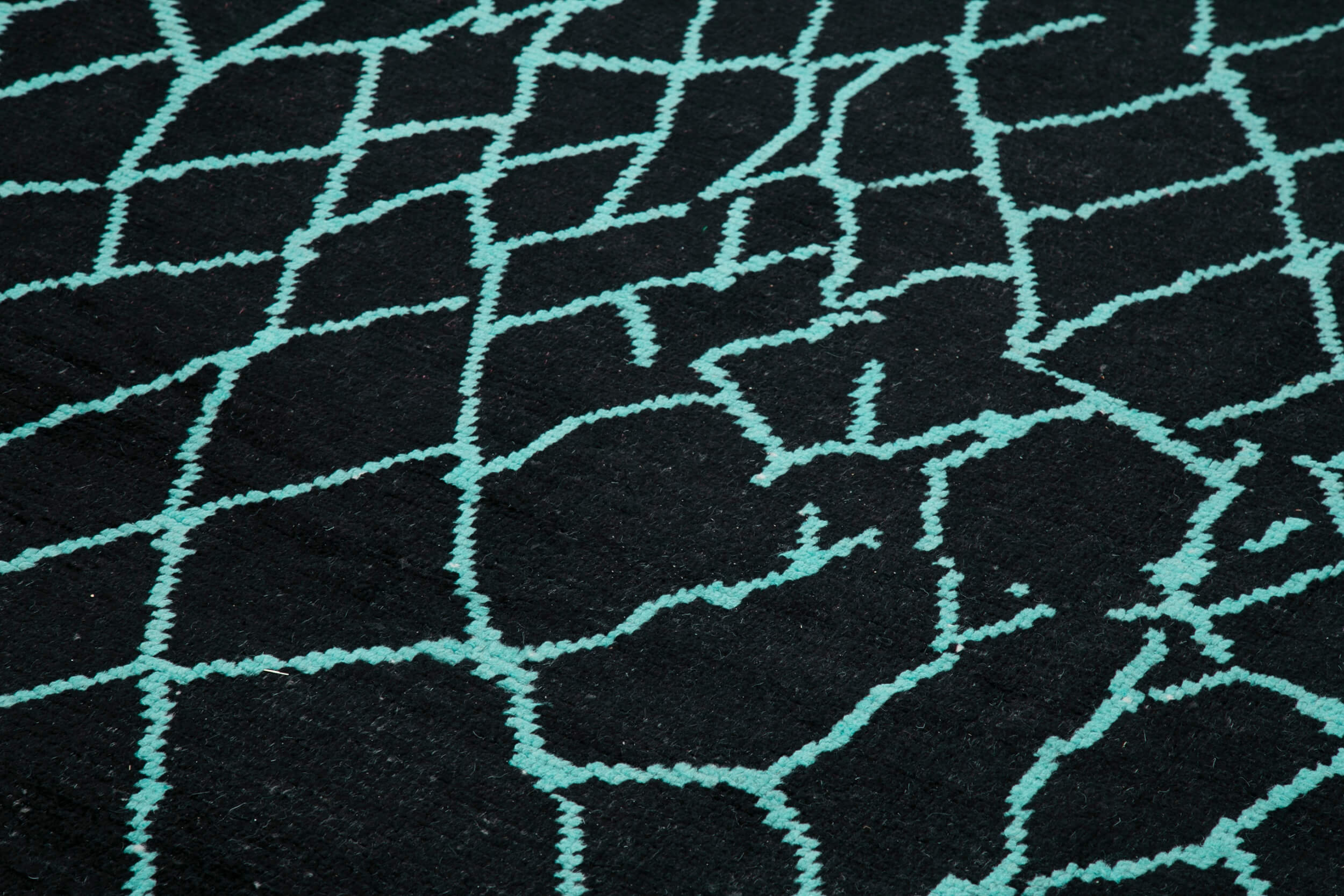 Handmade Wool Cotton Rug - Black Geometric Area Rug | Large Living Room Carpet