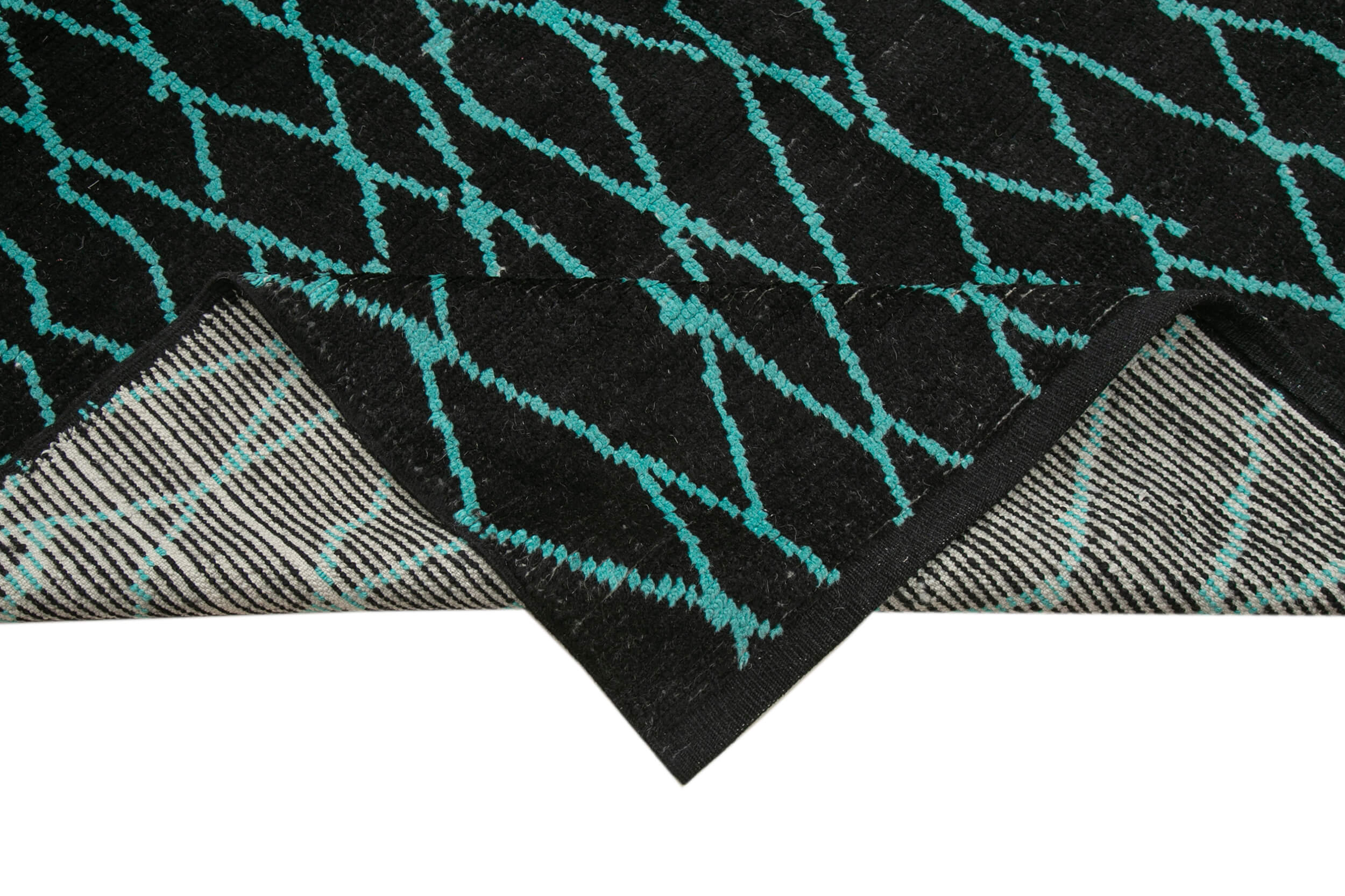 Handmade Wool Cotton Rug - Black Geometric Area Rug | Large Living Room Carpet