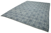 Handmade Wool Cotton Rug – Blue Geometric Pattern Carpet | Durable Cotton Blend