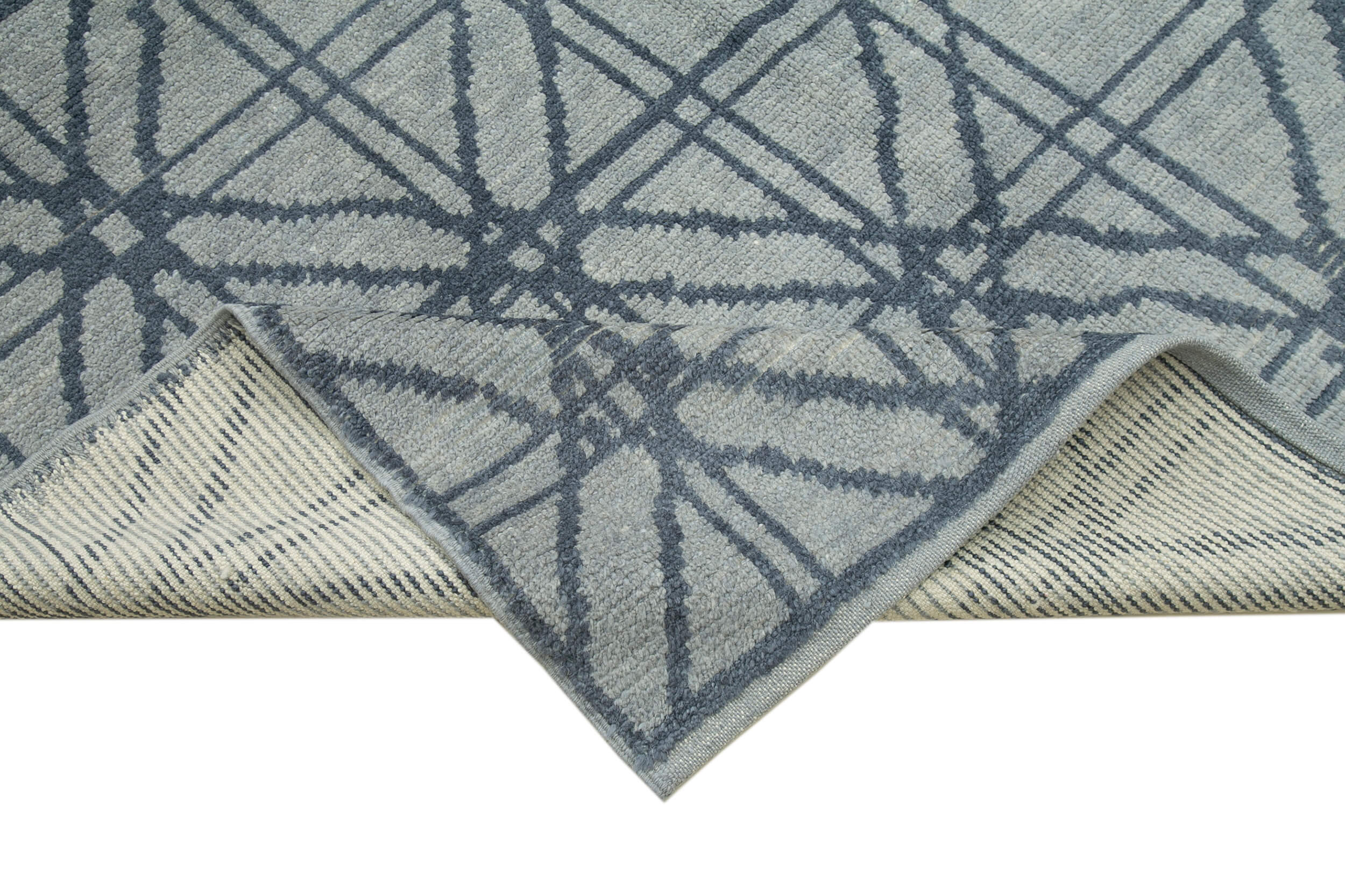 Handmade Wool Cotton Rug – Blue Geometric Pattern Carpet | Durable Cotton Blend