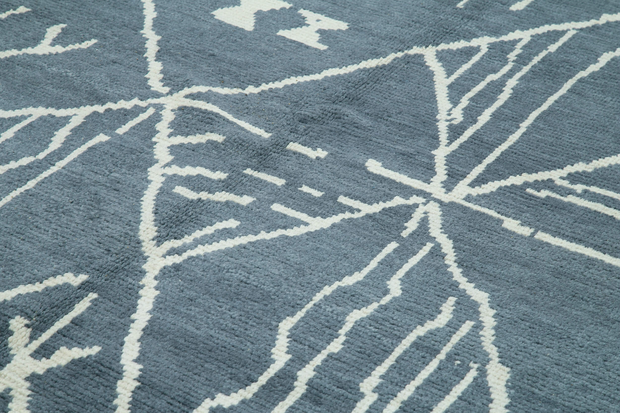 Handmade Wool Cotton Rug – Blue Geometric Wool Cotton Blend Rug 9'10'' x 13'11''