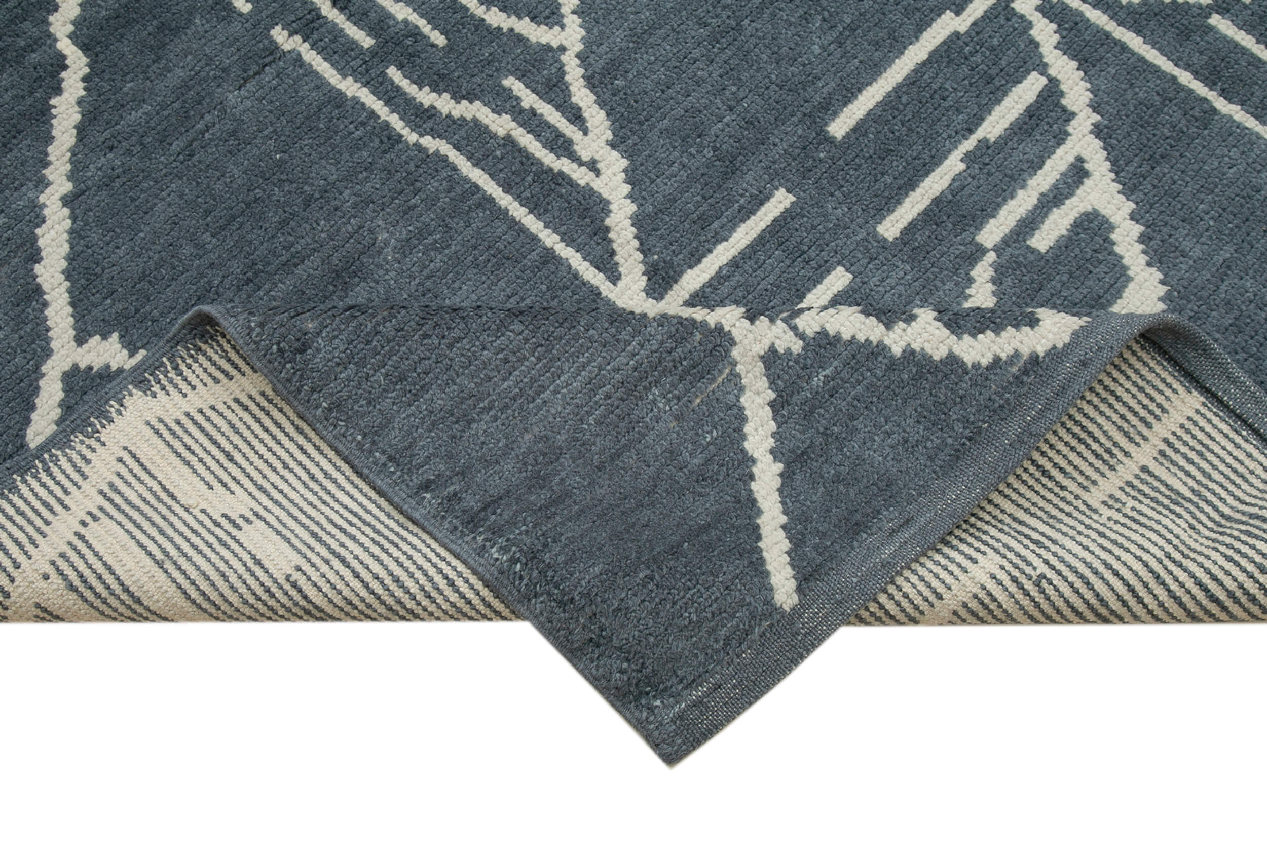 Handmade Wool Cotton Rug – Blue Geometric Wool Cotton Blend Rug 9'10'' x 13'11''