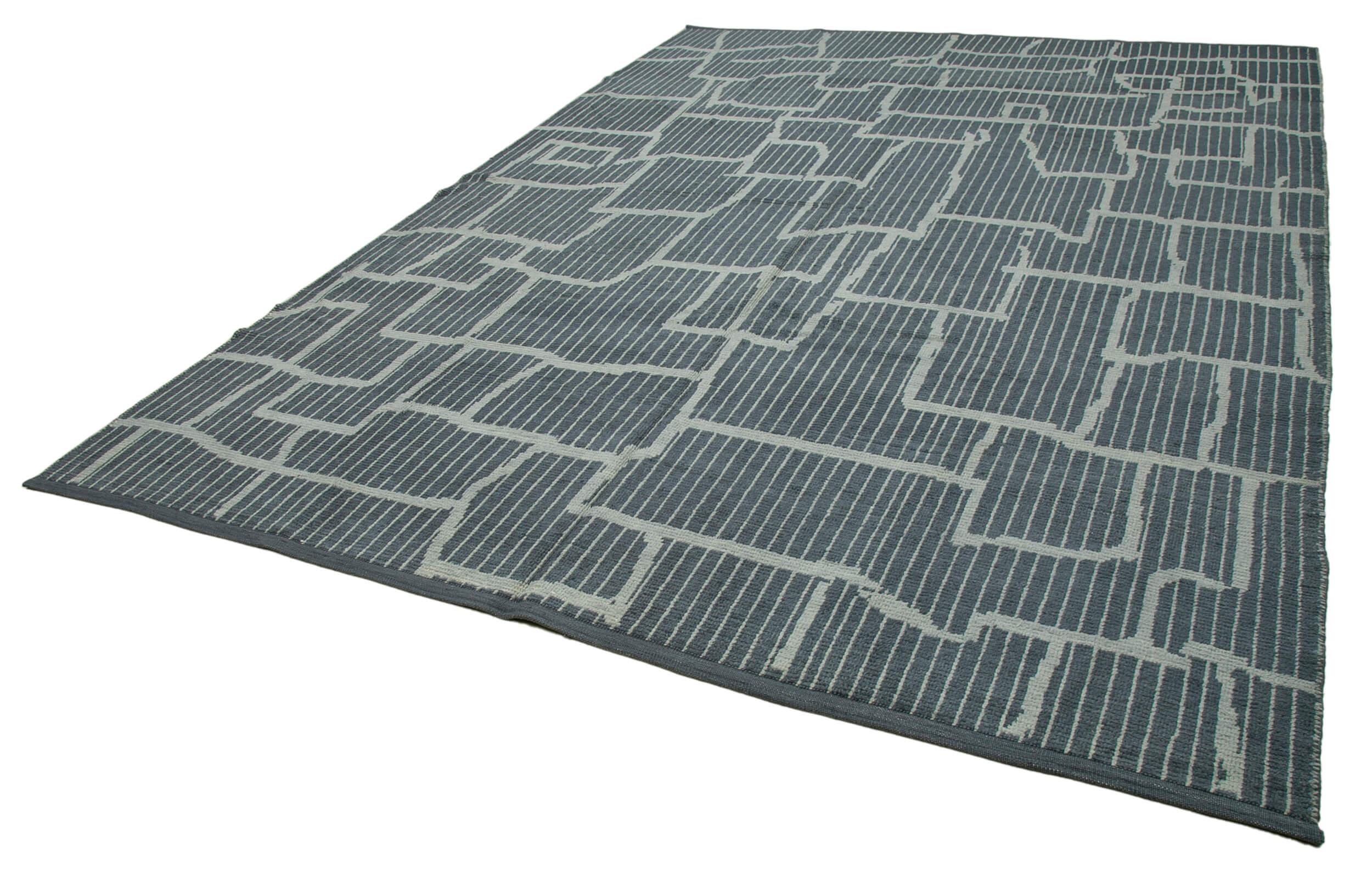 Handmade Wool Cotton Rug – Grey Geometric Area Rug 9x12, Durable Natural Fiber