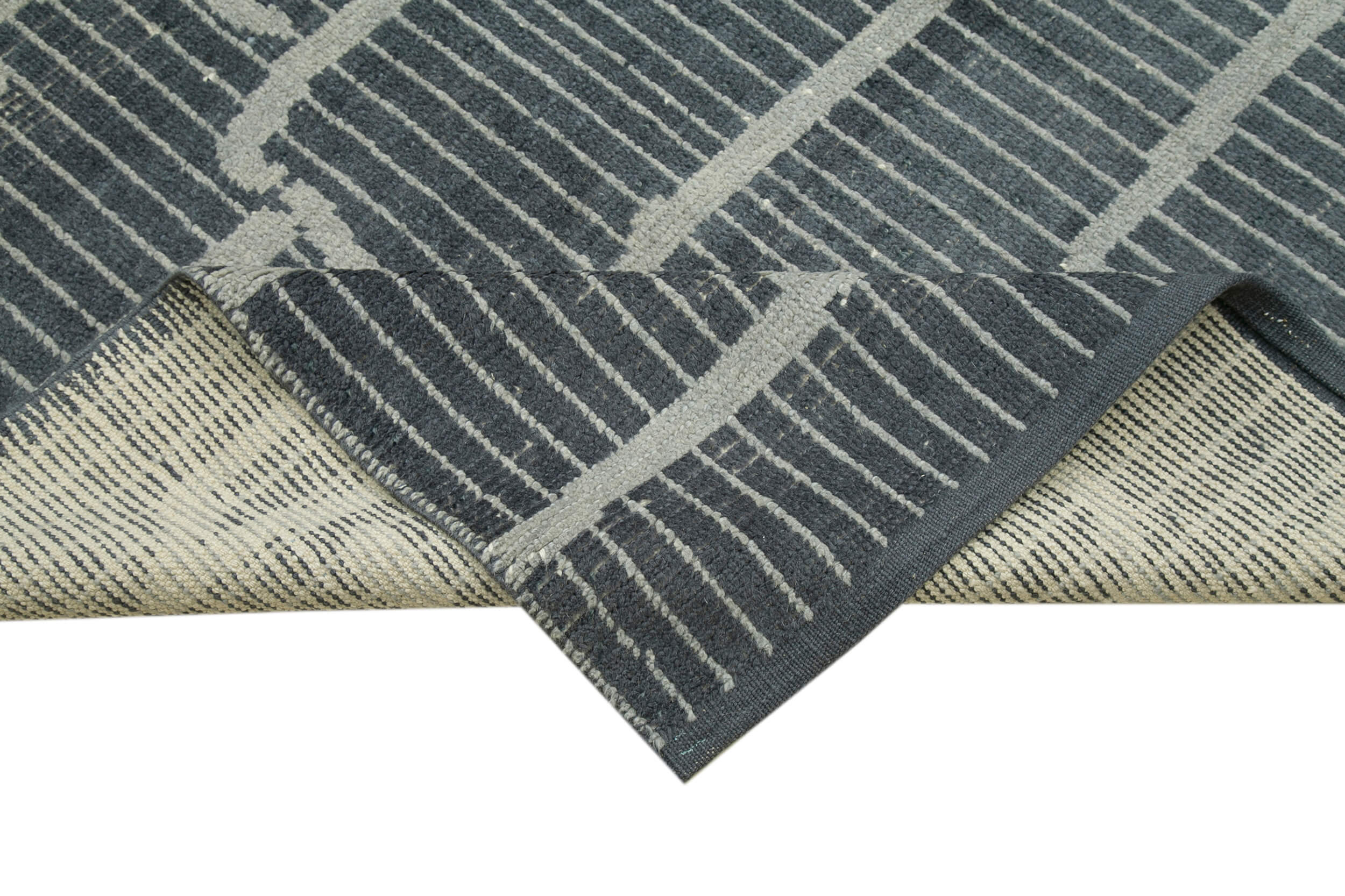 Handmade Wool Cotton Rug – Grey Geometric Area Rug 9x12, Durable Natural Fiber