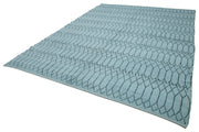 Handmade Wool Cotton Rug – Blue Geometric Pattern Carpet | Durable Woven Area Rug