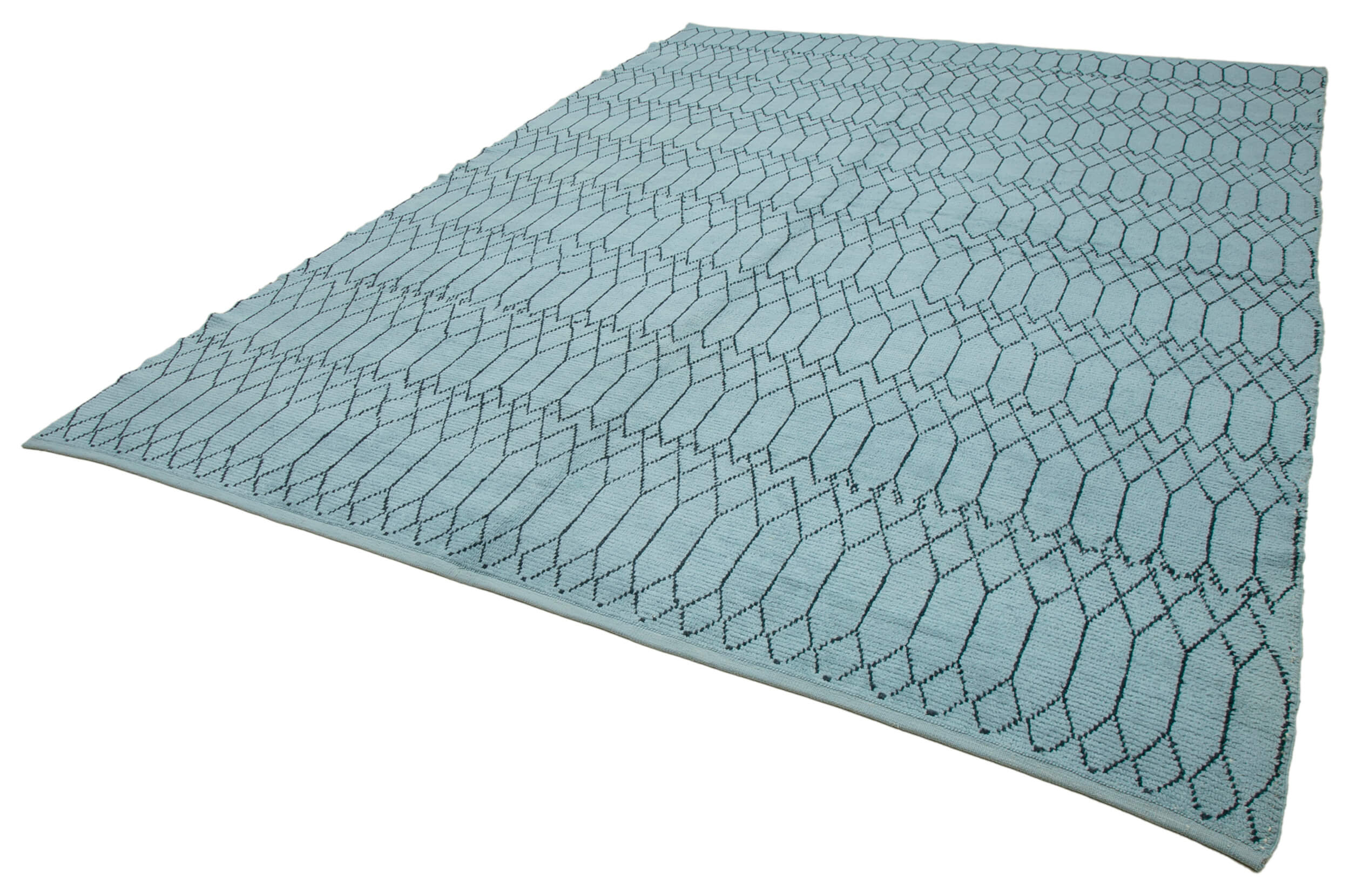Handmade Wool Cotton Rug – Blue Geometric Pattern Carpet | Durable Woven Area Rug
