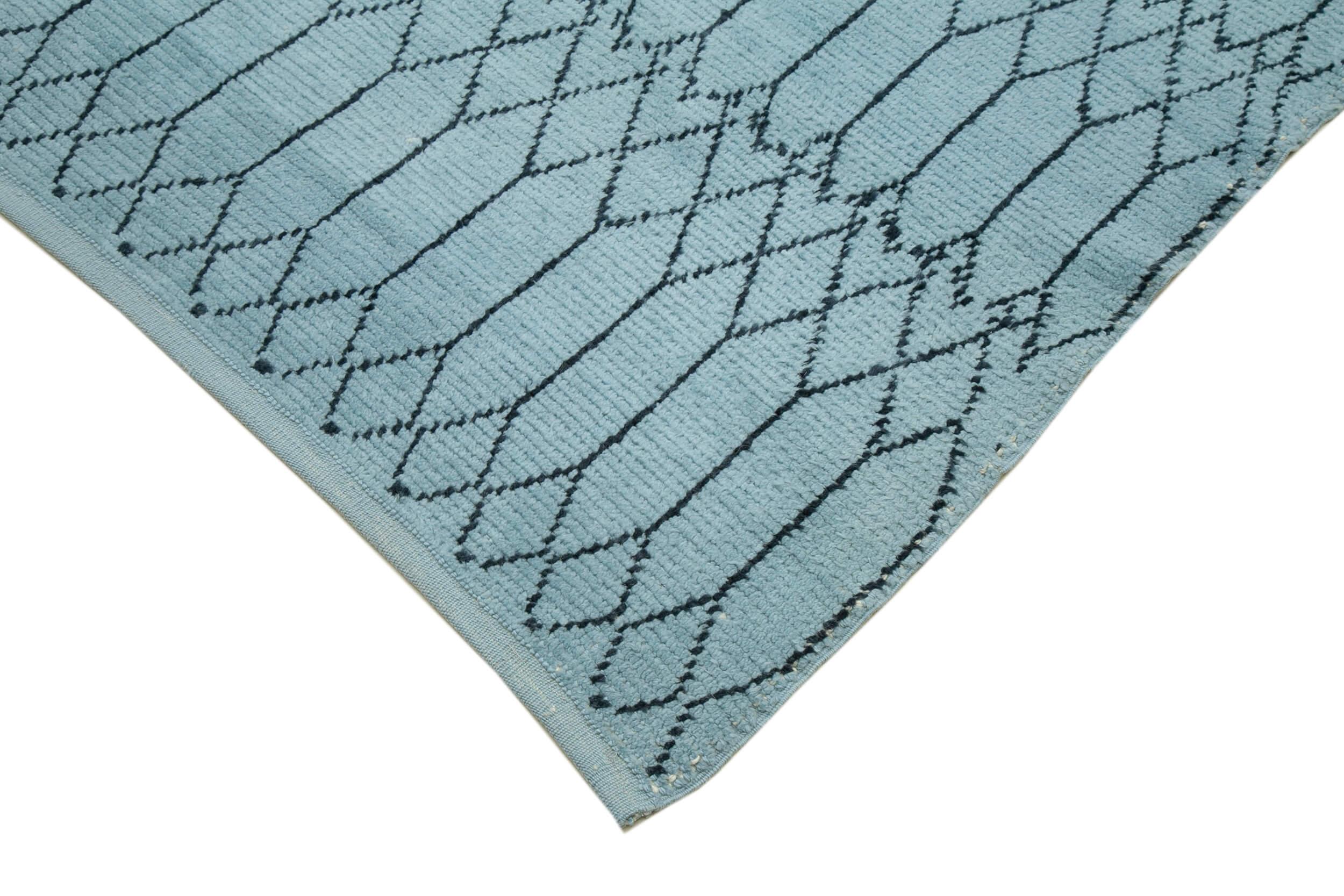 Handmade Wool Cotton Rug – Blue Geometric Pattern Carpet | Durable Woven Area Rug