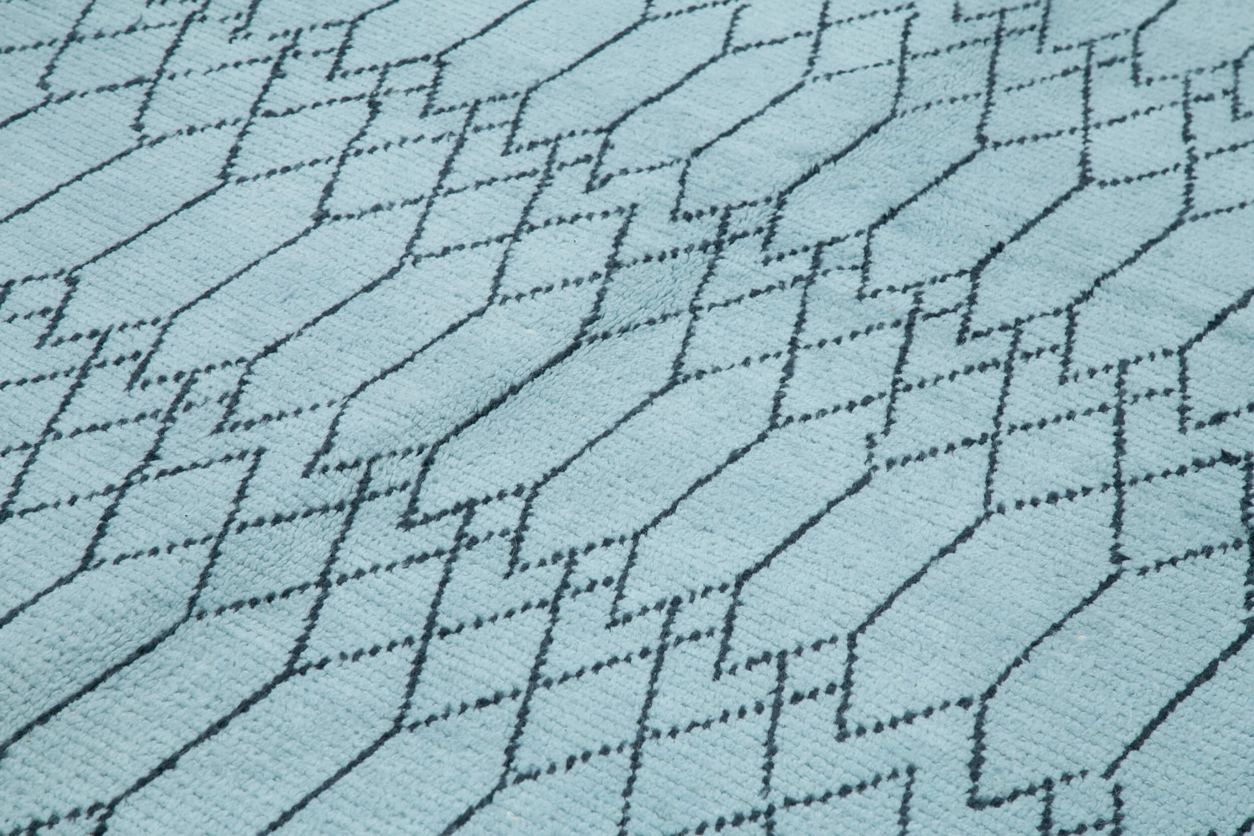Handmade Wool Cotton Rug – Blue Geometric Pattern Carpet | Durable Woven Area Rug