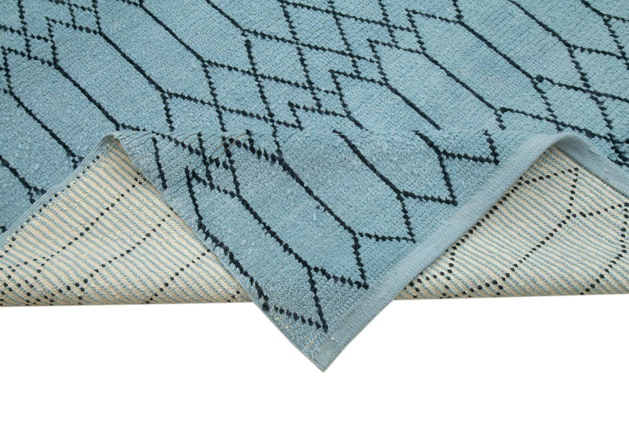 Handmade Wool Cotton Rug – Blue Geometric Pattern Carpet | Durable Woven Area Rug