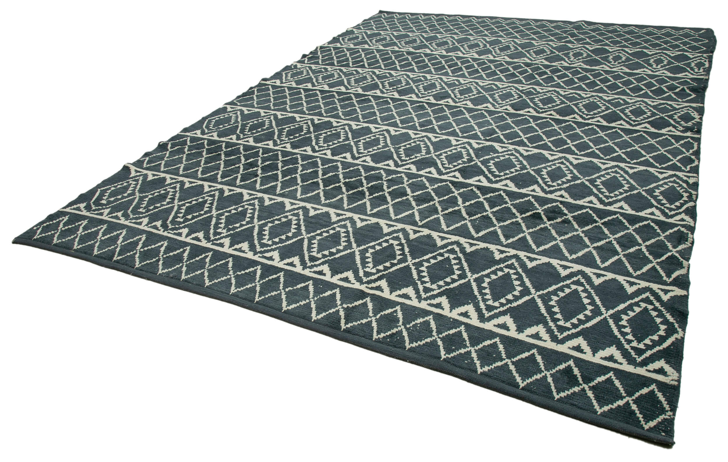 Handmade Wool Cotton Rug – Grey Geometric Area Rug | Durable Natural Fiber, Soft Wool Carpet