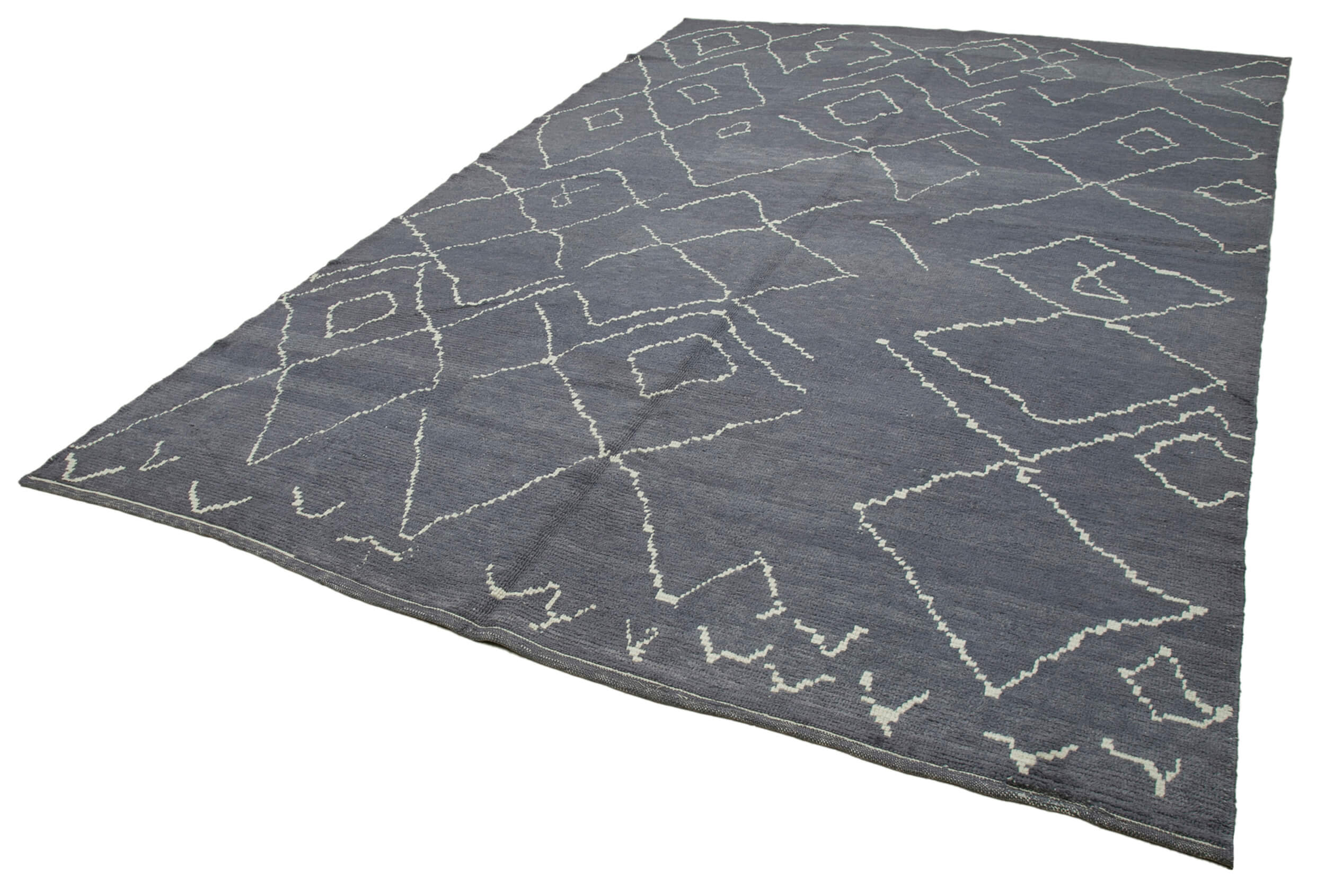 Handmade Wool Cotton Rug - Grey Geometric Area Rug | Durable Soft Natural Fiber Carpet