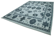 Handmade Wool Cotton Rug - Blue Geometric Rug | Vintage Turkish Carpet 10x14
