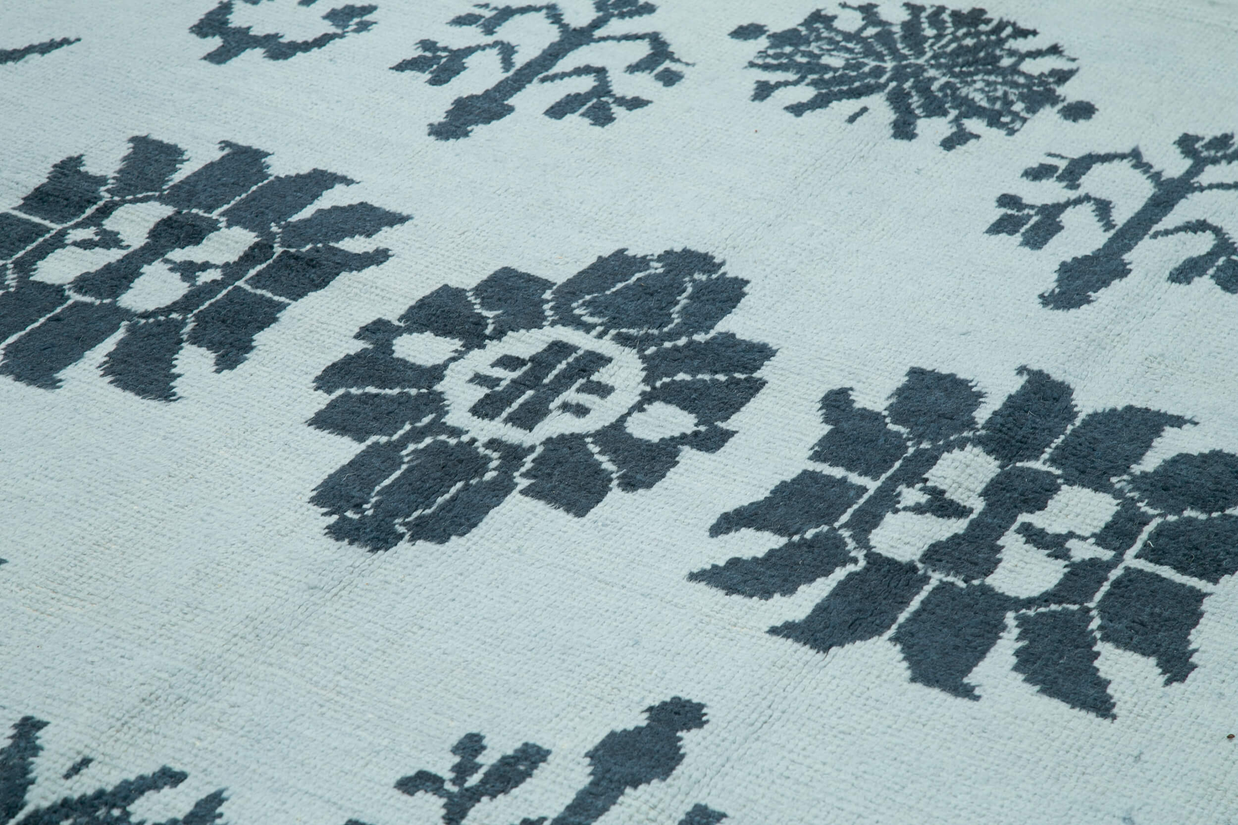 Handmade Wool Cotton Rug - Blue Geometric Rug | Vintage Turkish Carpet 10x14