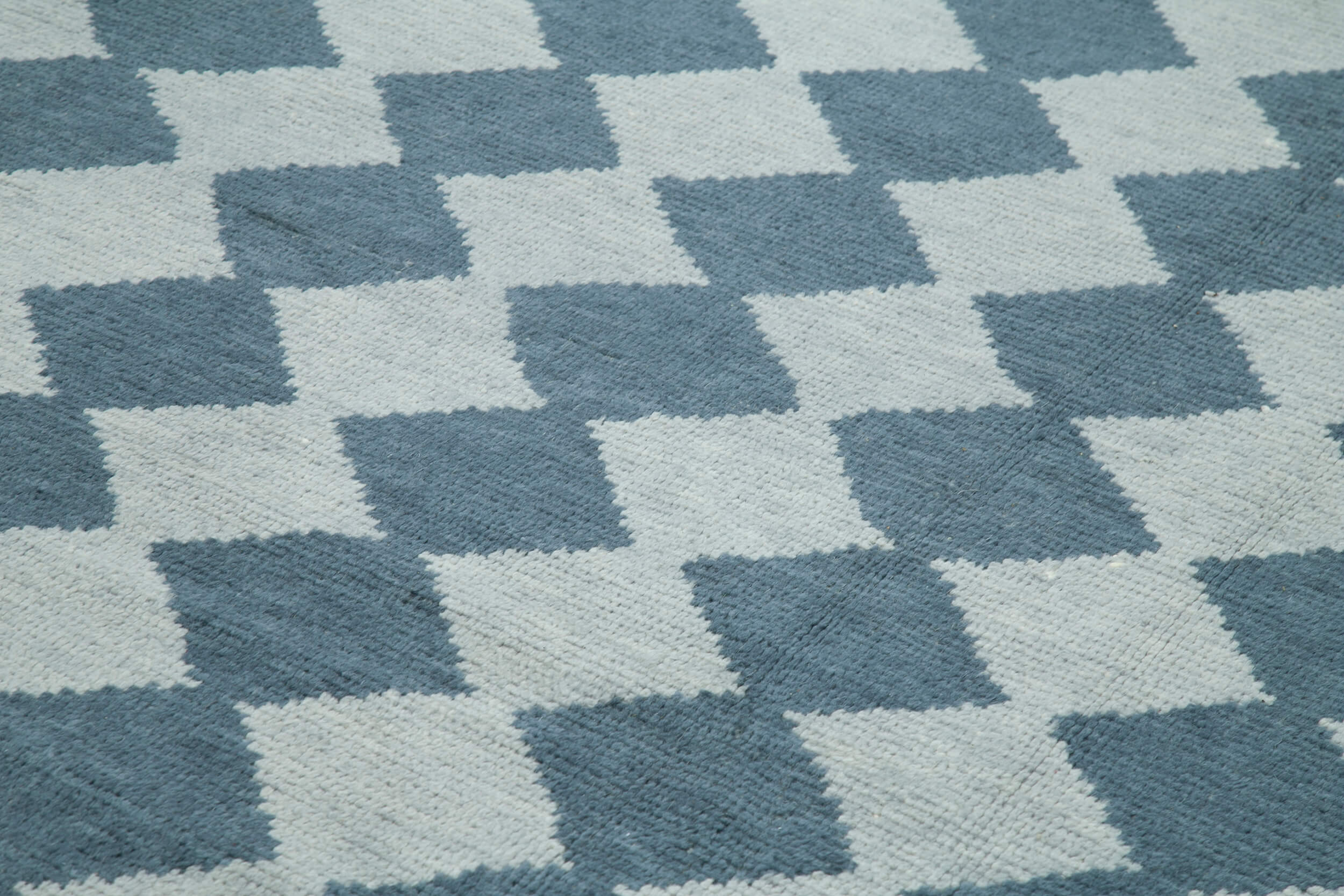 Handmade Wool Cotton Rug - Blue Geometric Area Rug, Large Living Room Carpet 9'9"x13'9"