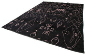 Handmade Wool Cotton Rug – Black Geometric Pattern Decor | Large 9'3'' x 12'0'' Area Rug