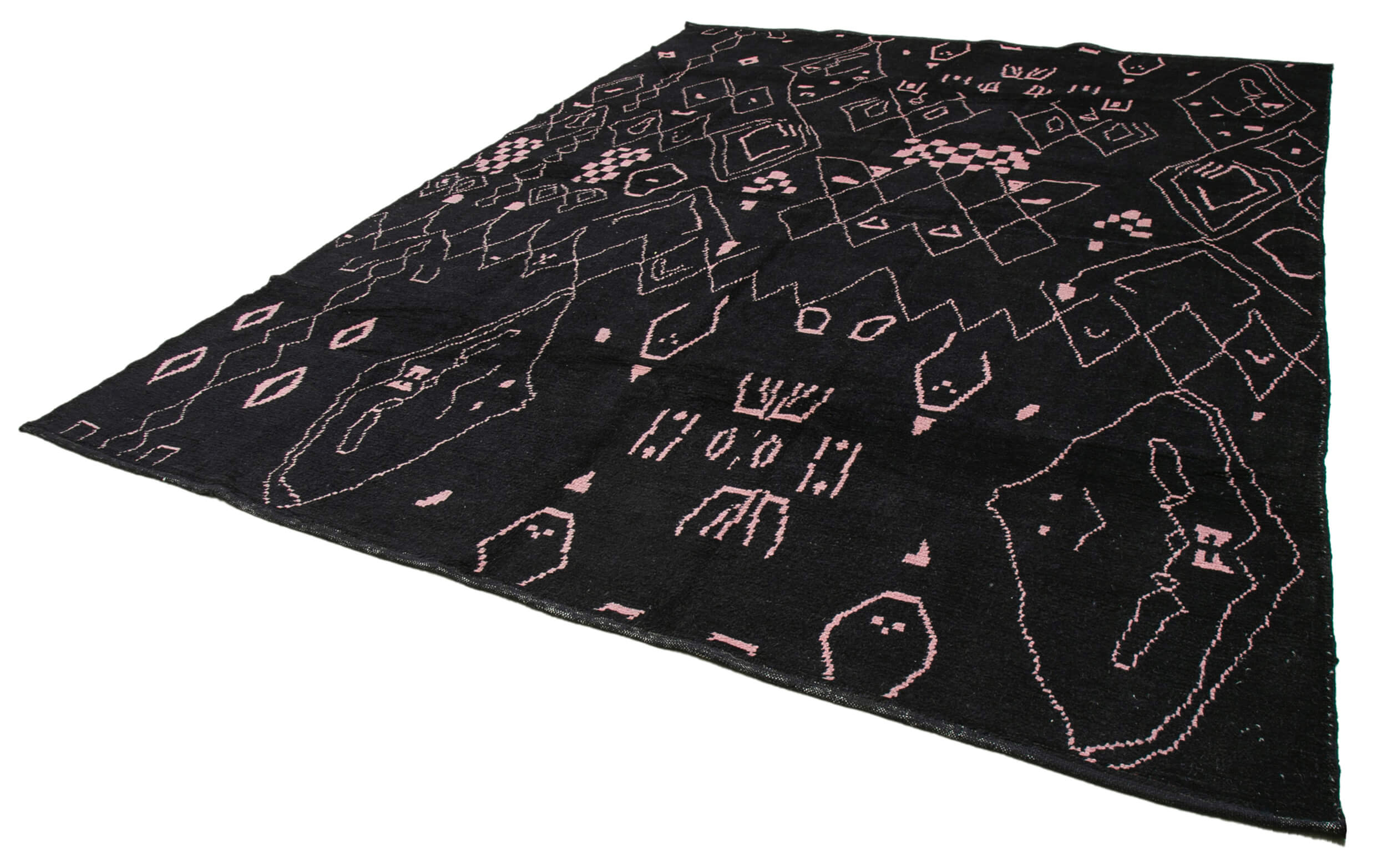 Handmade Wool Cotton Rug – Black Geometric Pattern Decor | Large 9'3'' x 12'0'' Area Rug