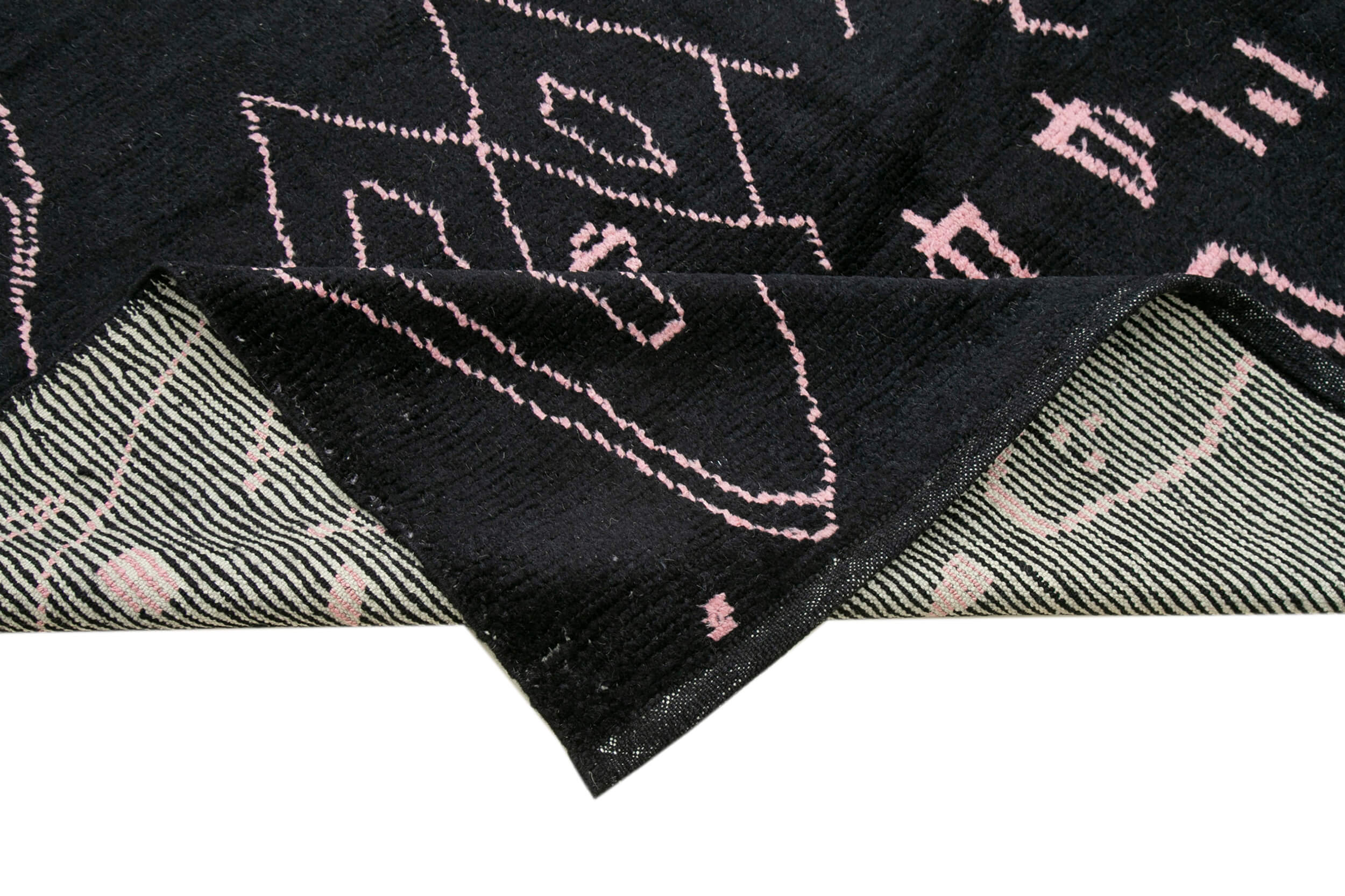 Handmade Wool Cotton Rug – Black Geometric Pattern Decor | Large 9'3'' x 12'0'' Area Rug