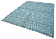 Handmade Wool Cotton Rug - Blue Geometric 7x10 Feet Decorative Area Rug