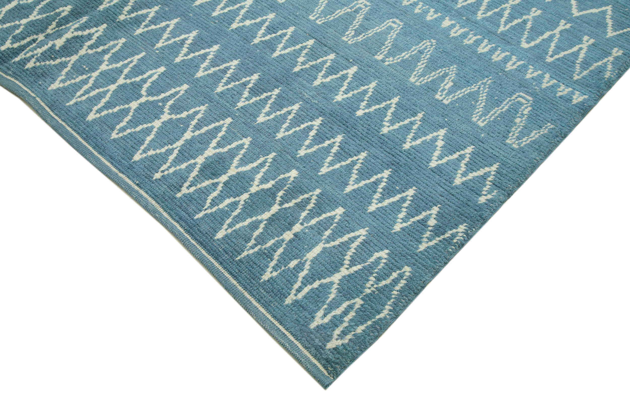 Handmade Wool Cotton Rug - Blue Geometric 7x10 Feet Decorative Area Rug