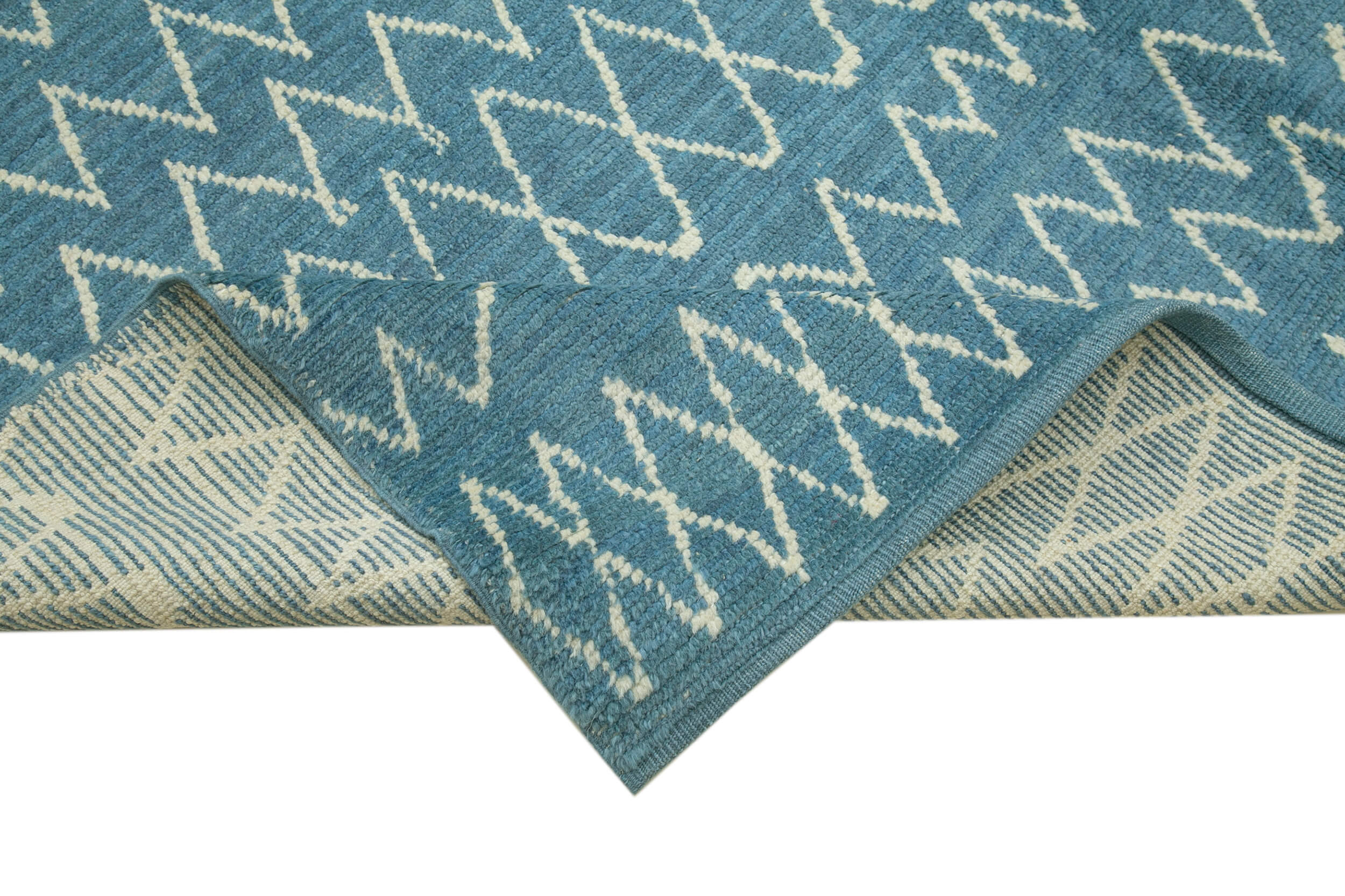 Handmade Wool Cotton Rug - Blue Geometric 7x10 Feet Decorative Area Rug