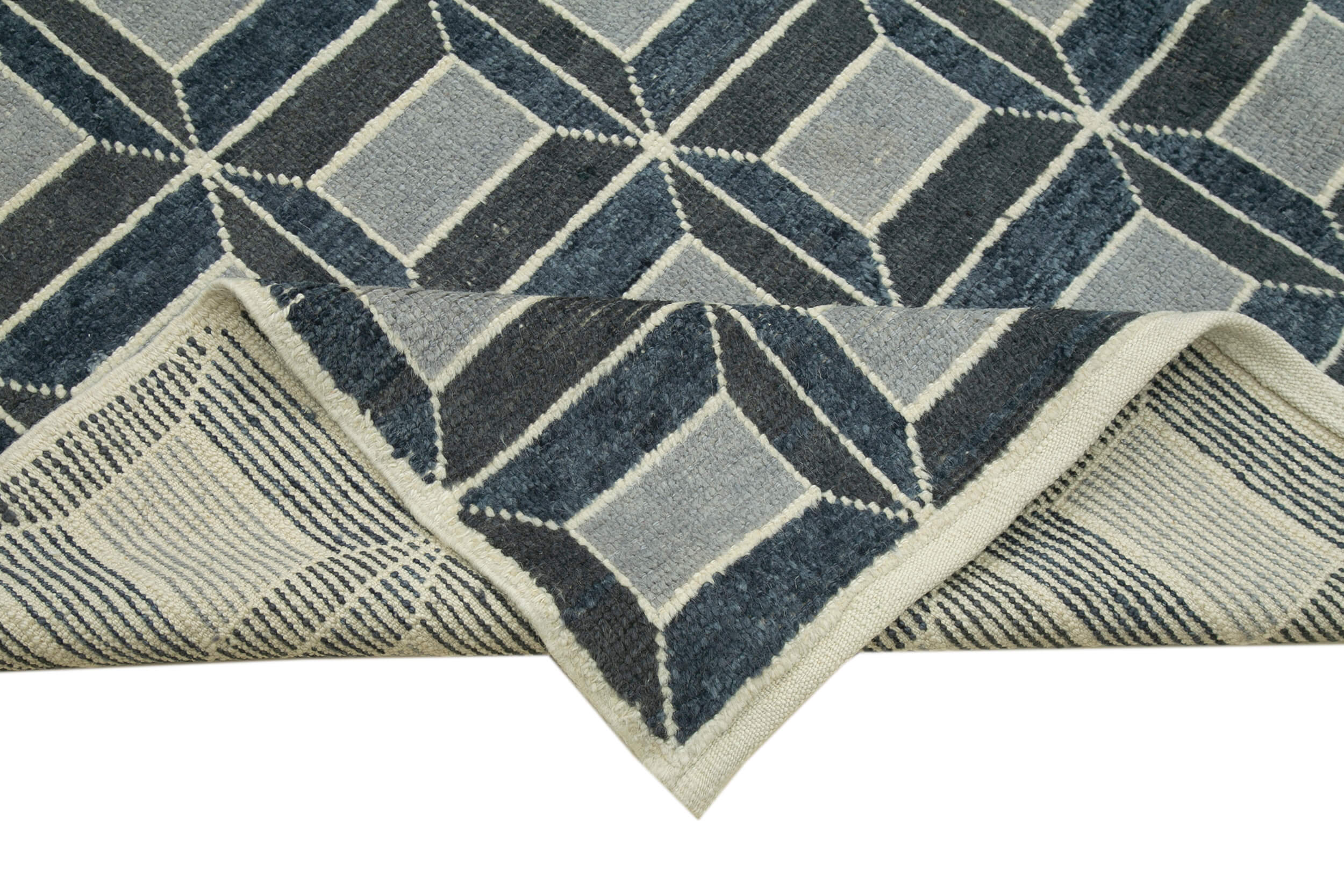 Handmade Wool Cotton Rug – White Geometric Area Rug | Soft Texture Carpet 7'7''x10'3''