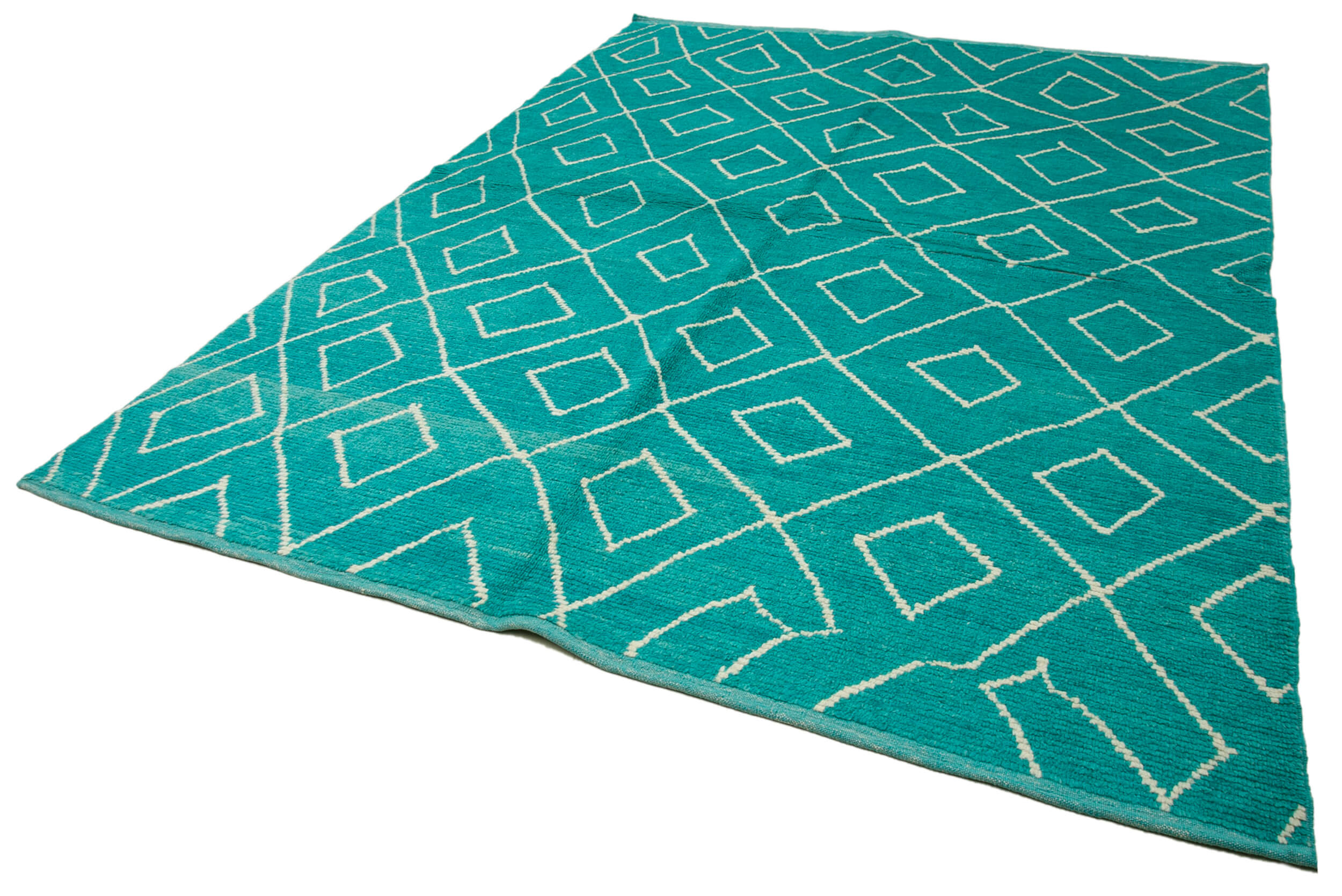 Handmade Wool Cotton Rug - Turquoise Geometric Area Rug | Agacan Durable Woven Carpet