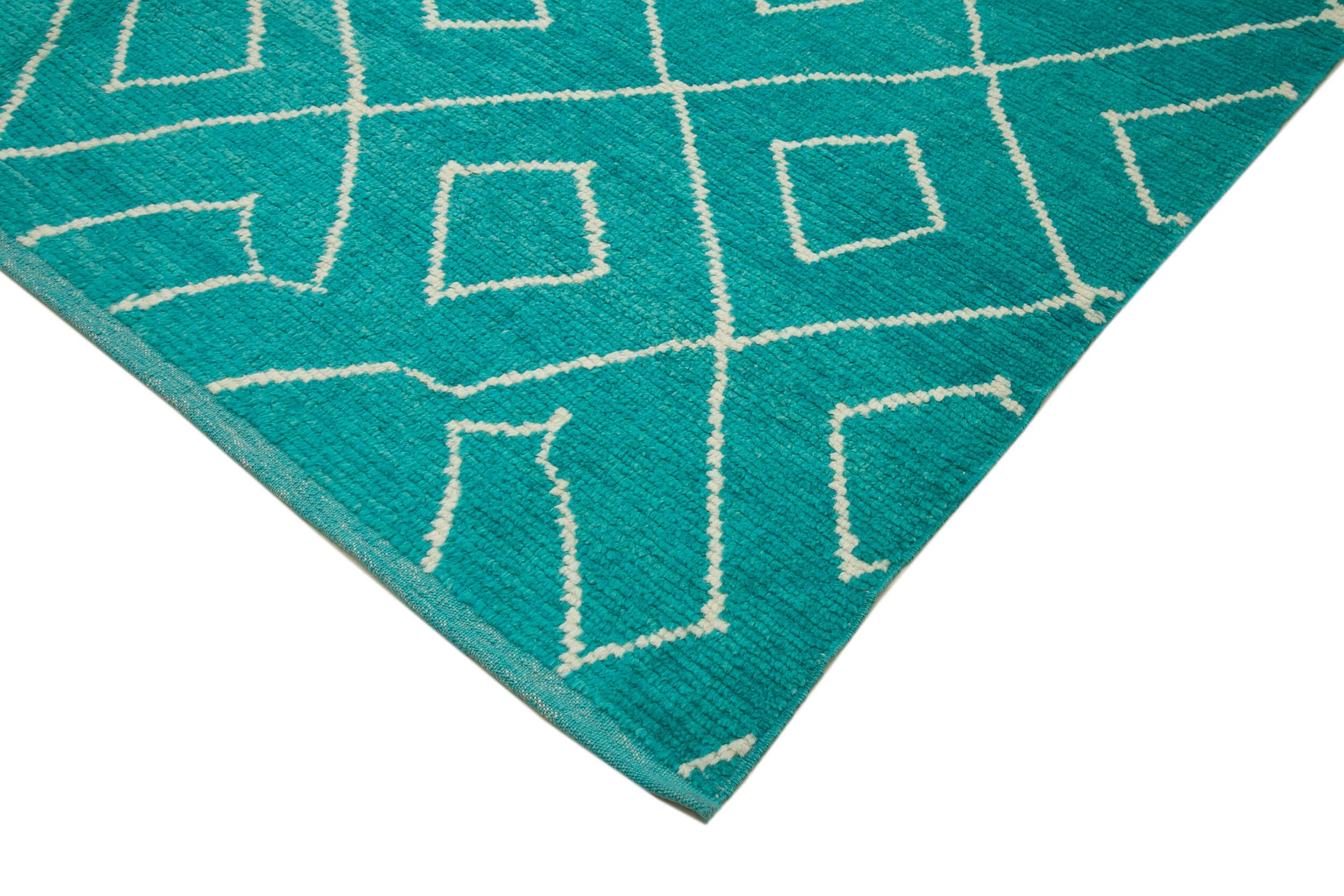Handmade Wool Cotton Rug - Turquoise Geometric Area Rug | Agacan Durable Woven Carpet