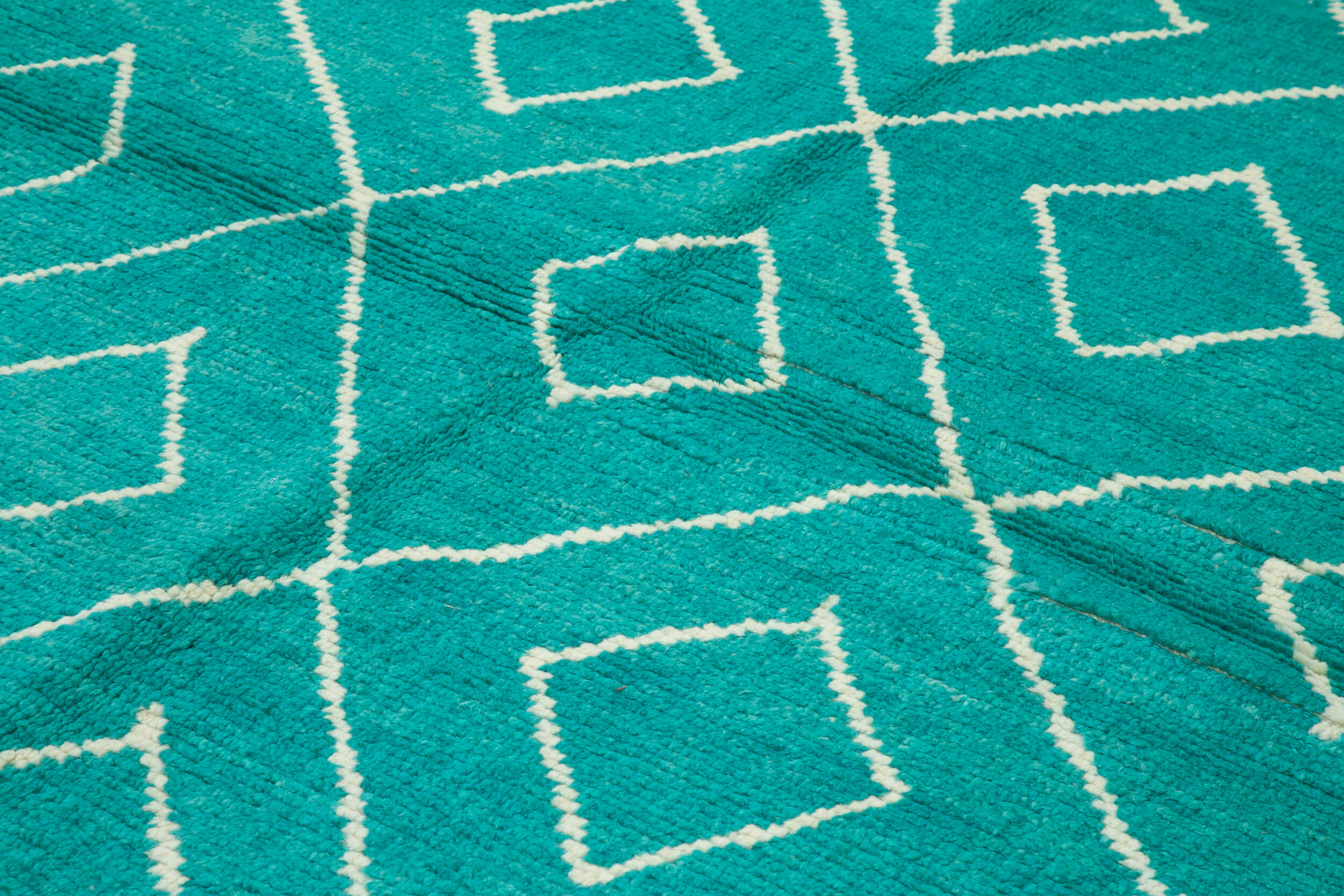 Handmade Wool Cotton Rug - Turquoise Geometric Area Rug | Agacan Durable Woven Carpet