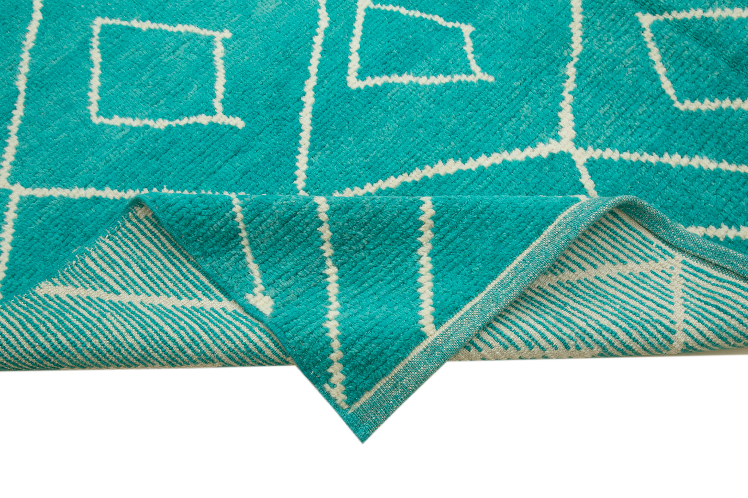 Handmade Wool Cotton Rug - Turquoise Geometric Area Rug | Agacan Durable Woven Carpet