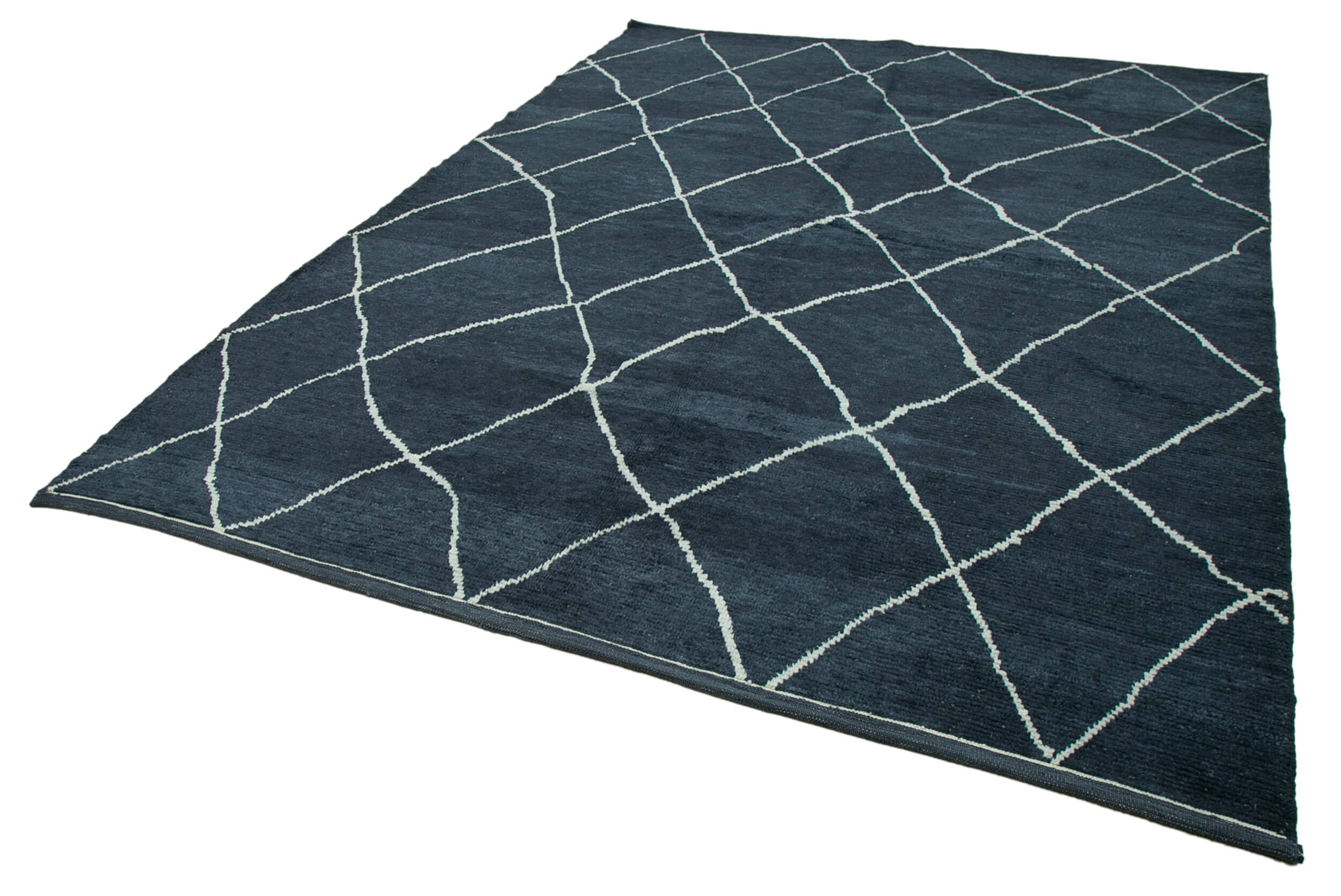 Handmade Wool Cotton Rug – Blue Geometric Pattern Carpet 7x10 Feet by Agacan