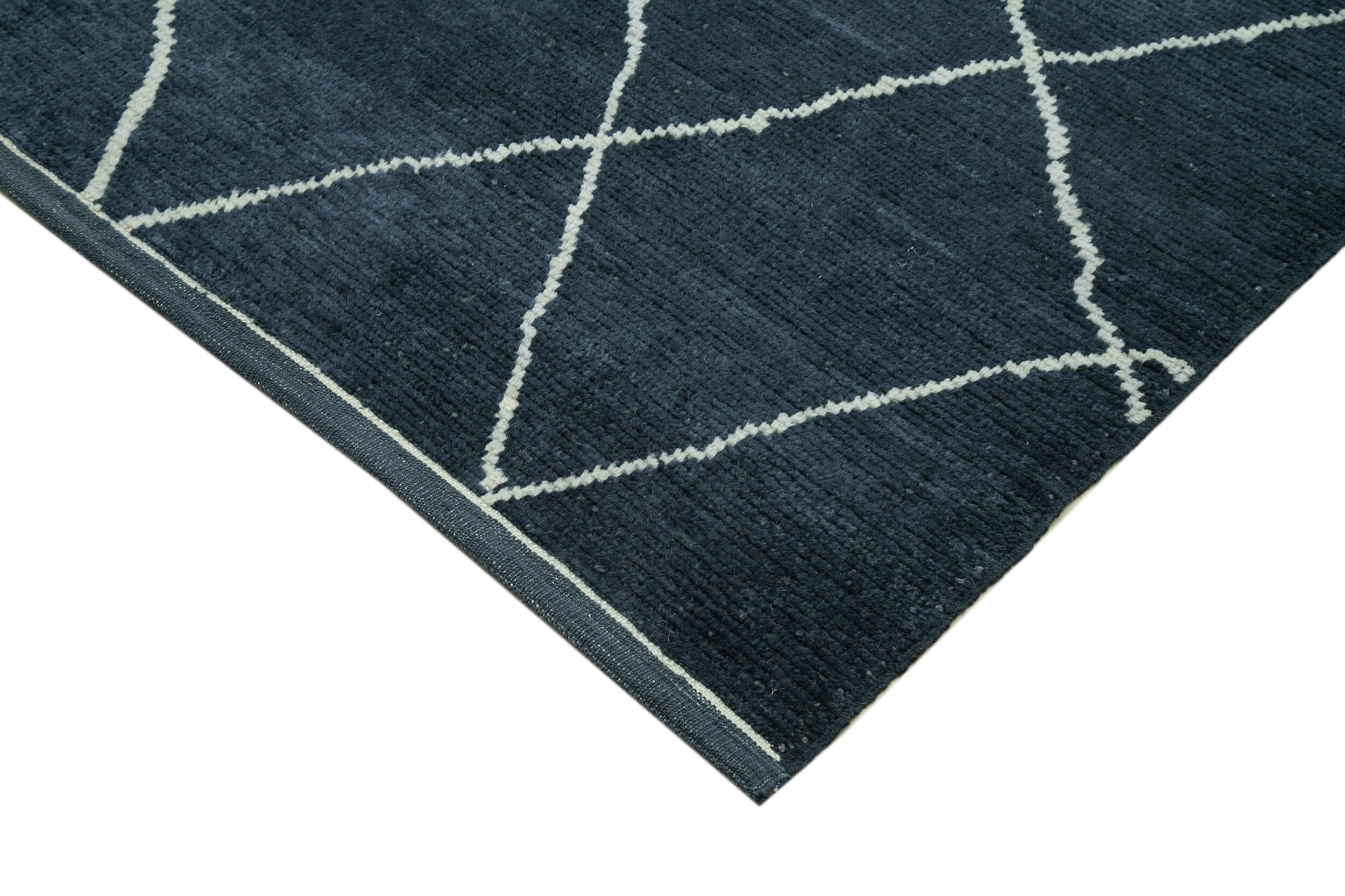 Handmade Wool Cotton Rug – Blue Geometric Pattern Carpet 7x10 Feet by Agacan