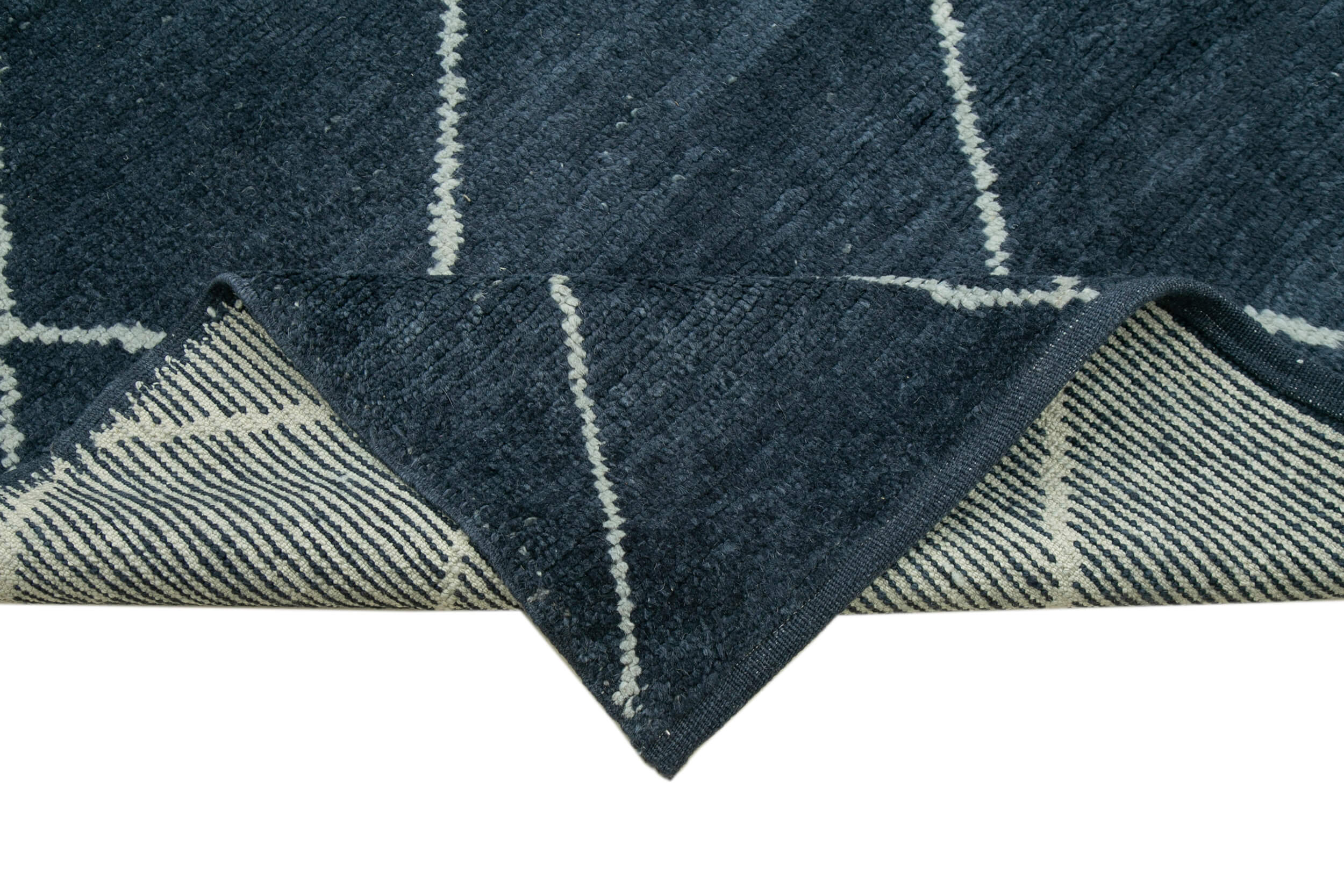 Handmade Wool Cotton Rug – Blue Geometric Pattern Carpet 7x10 Feet by Agacan