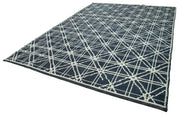 Handmade Wool Cotton Rug – Blue Geometric Pattern | Large Living Room Rug 8'9''x12'7''