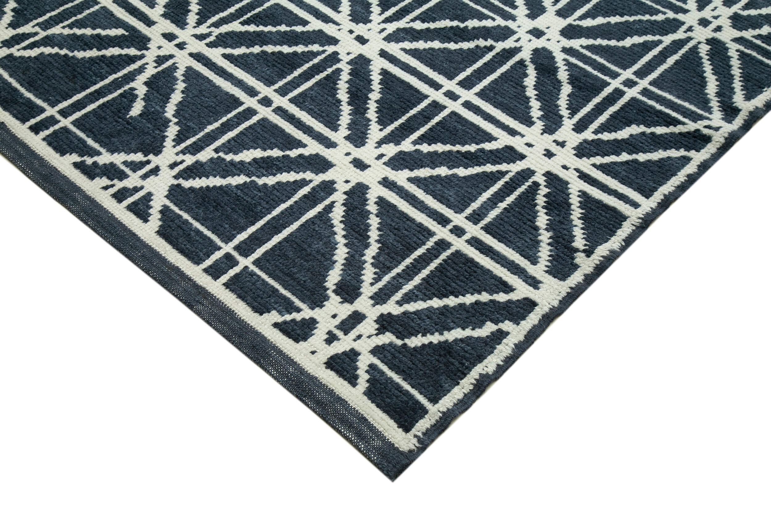 Handmade Wool Cotton Rug – Blue Geometric Pattern | Large Living Room Rug 8'9''x12'7''