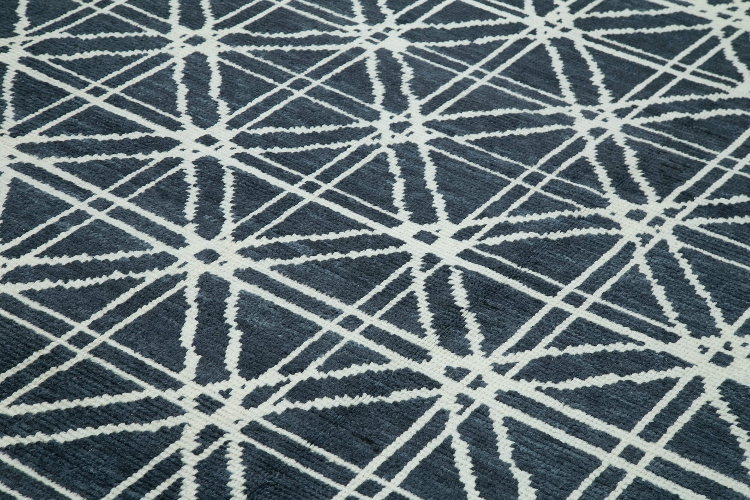 Handmade Wool Cotton Rug – Blue Geometric Pattern | Large Living Room Rug 8'9''x12'7''