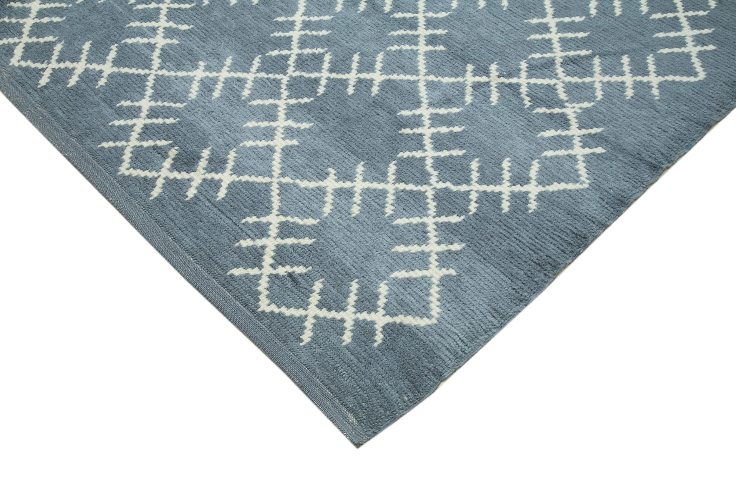 Handmade Wool Cotton Rug – Blue Geometric Area Rug, Vintage Turkish Carpet 9'1''x11'7''
