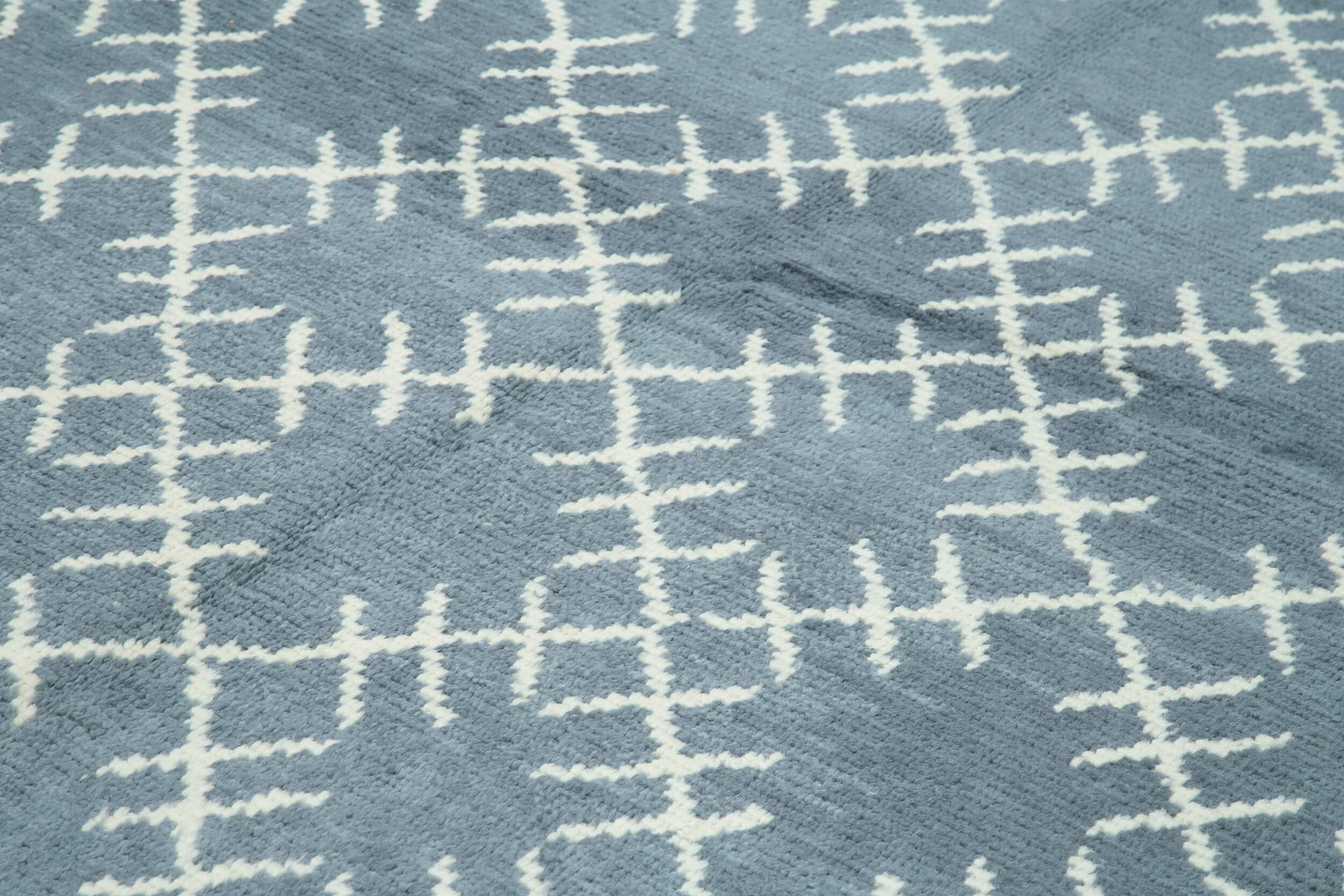 Handmade Wool Cotton Rug – Blue Geometric Area Rug, Vintage Turkish Carpet 9'1''x11'7''