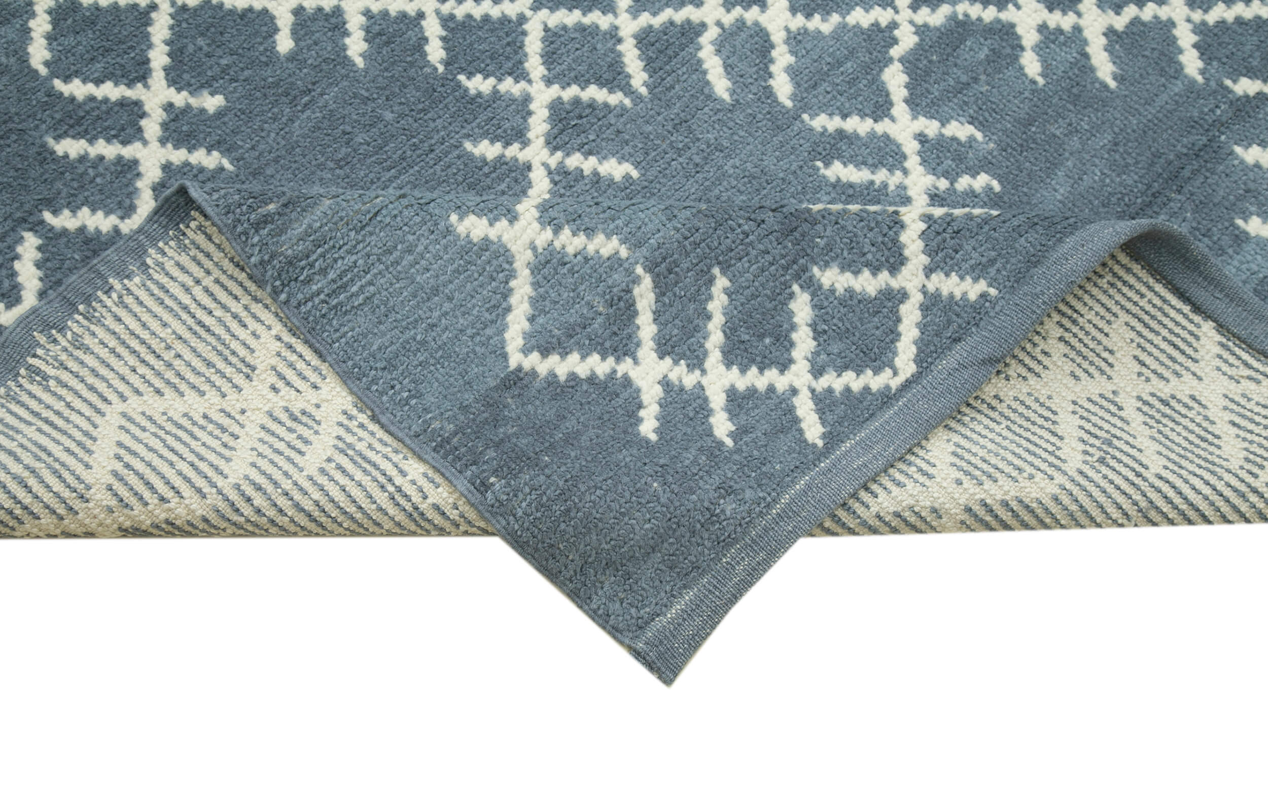 Handmade Wool Cotton Rug – Blue Geometric Area Rug, Vintage Turkish Carpet 9'1''x11'7''