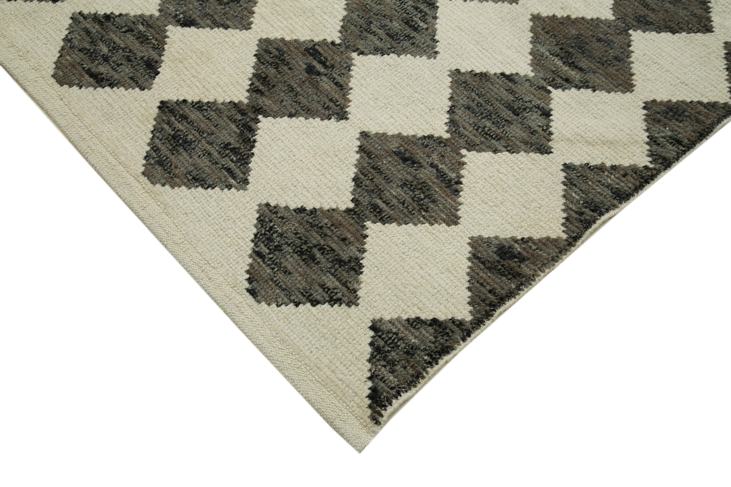 Handmade Wool Cotton Rug - Beige Geometric Area Rug, Durable Soft Carpet 9'x12'6"